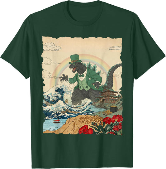 St Patricks Day Kaiju Monster Vintage Japanese Art Kaiju T-Shirt - T-Shirt | Forest