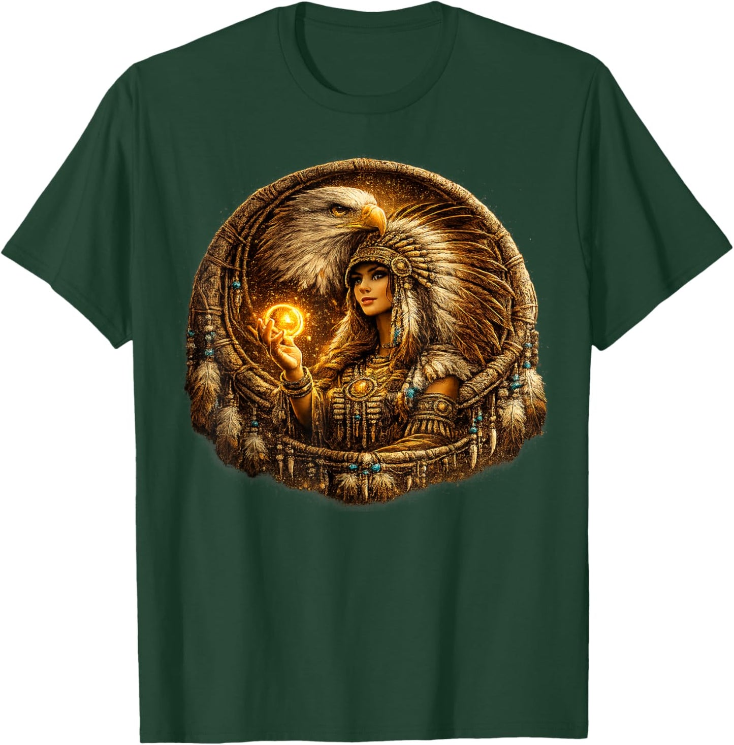 Indian Native American Woman with White Eagle Vitage Gifts T-Shirt - T-Shirt | Forest