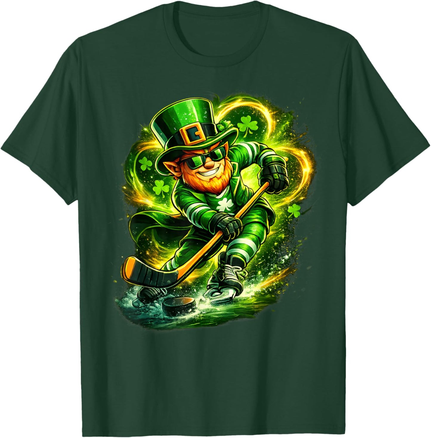 St Patricks Day Leprechaun Playing Hockey Sport Men Boys T-Shirt - T-Shirt | Forest