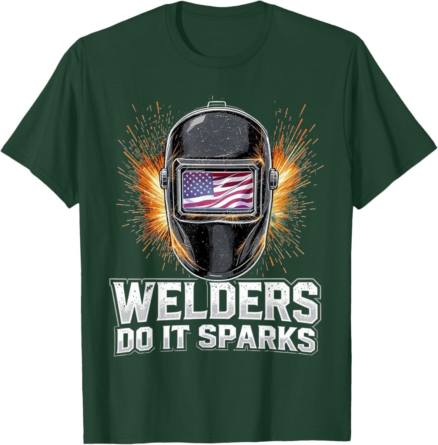 US Flag Welding Helmet Mig Tig Stick Welder Humor T-Shirt - T-Shirt | Forest