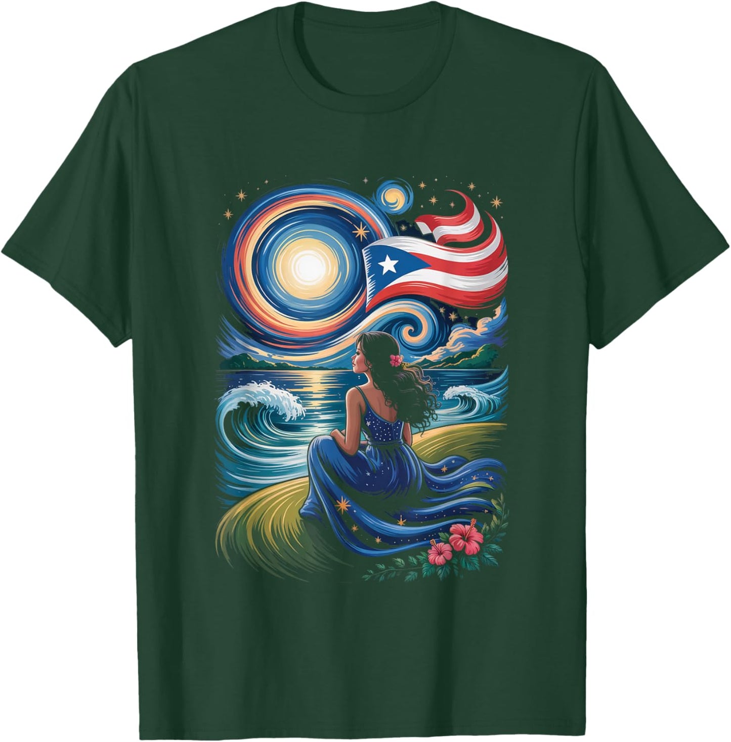 Puerto Rico Heart Boricua Woman Boriquen Bori Pride T-Shirt - T-Shirt | Forest