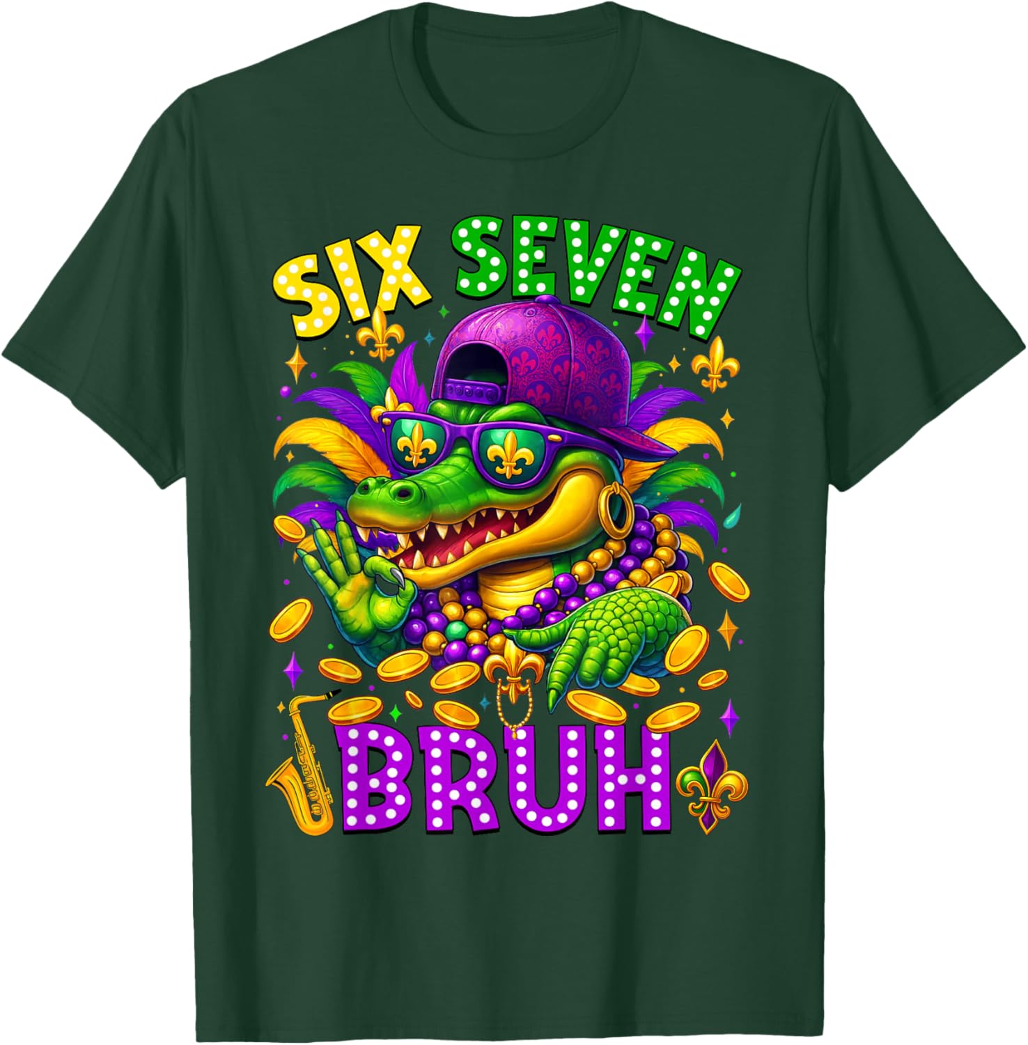 Mardi Gras Six Seven Bruh Mardigator Alligator 6 7 Meme Boy T-Shirt - T-Shirt | Forest