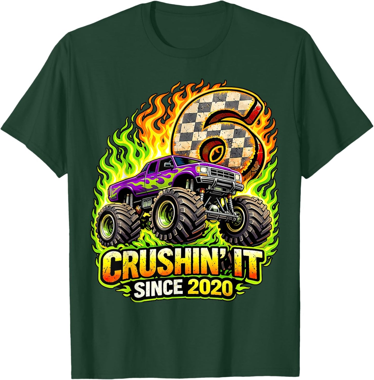 Birthday Monster Truck 6 Year Old Boys 6th Party Born 2020 T-Shirt - T-Shirt | Forest