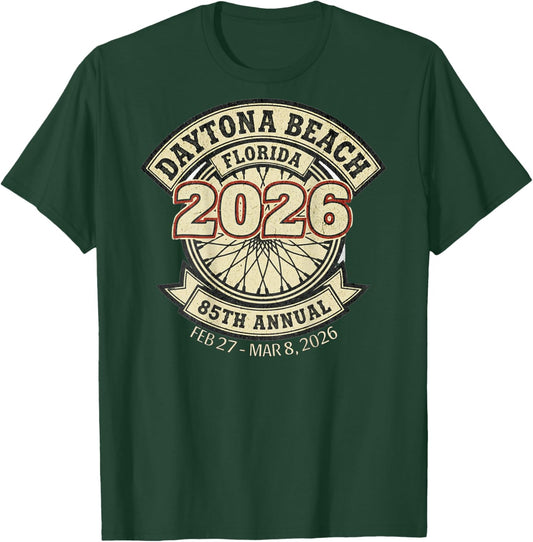 2026 Daytona Beach, Florida, 85th Anniversary Art On Back T-Shirt - T-Shirt | Forest