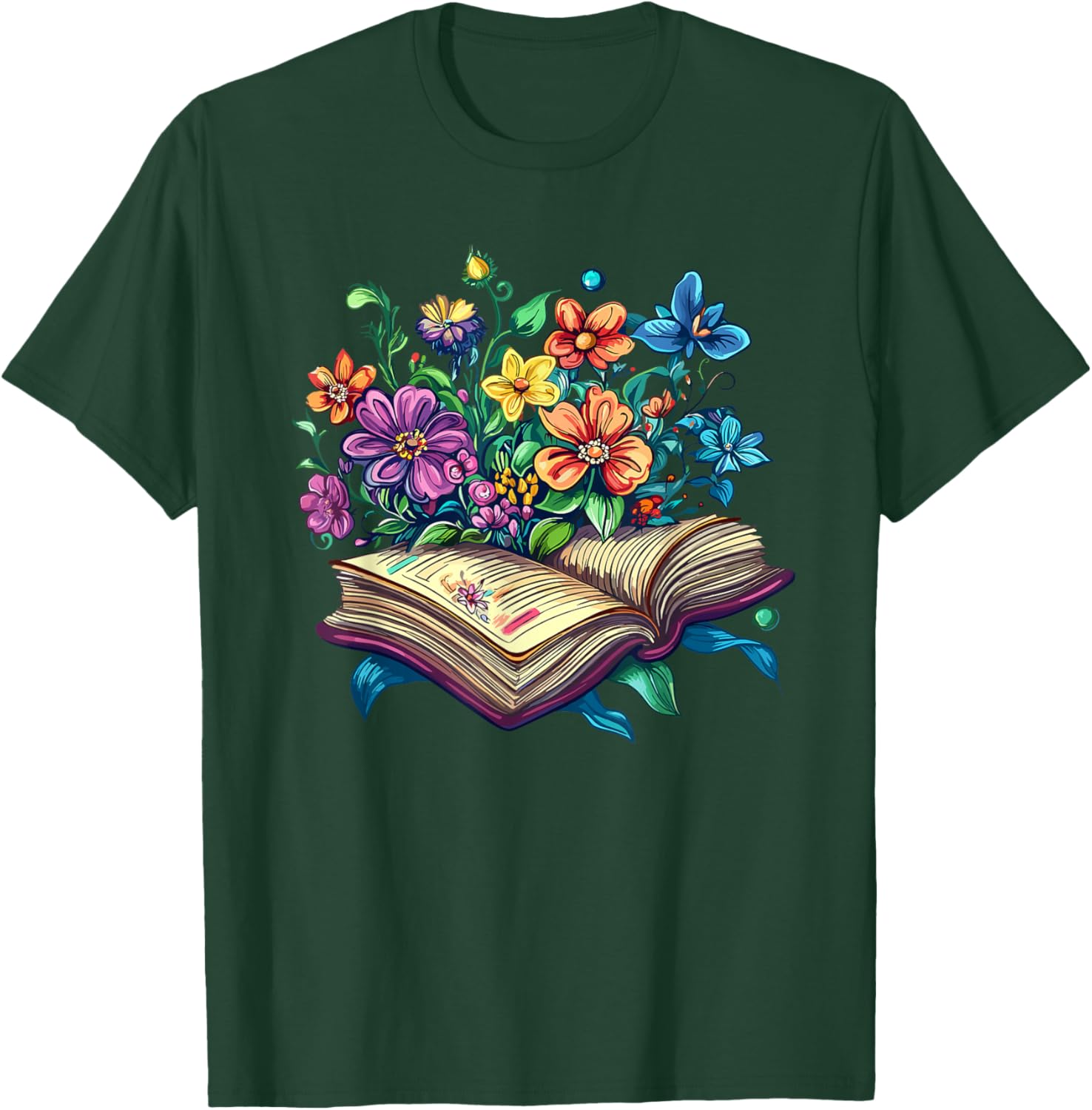 Enchanted Open Book with Blooming Flowers T-Shirt - T-Shirt | Forest