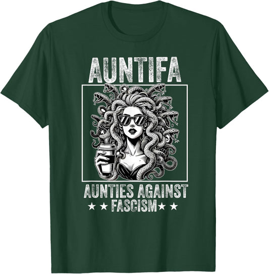 Auntifa Aunties Against Fascism Protest Medusa Feminist T-Shirt - T-Shirt | Forest