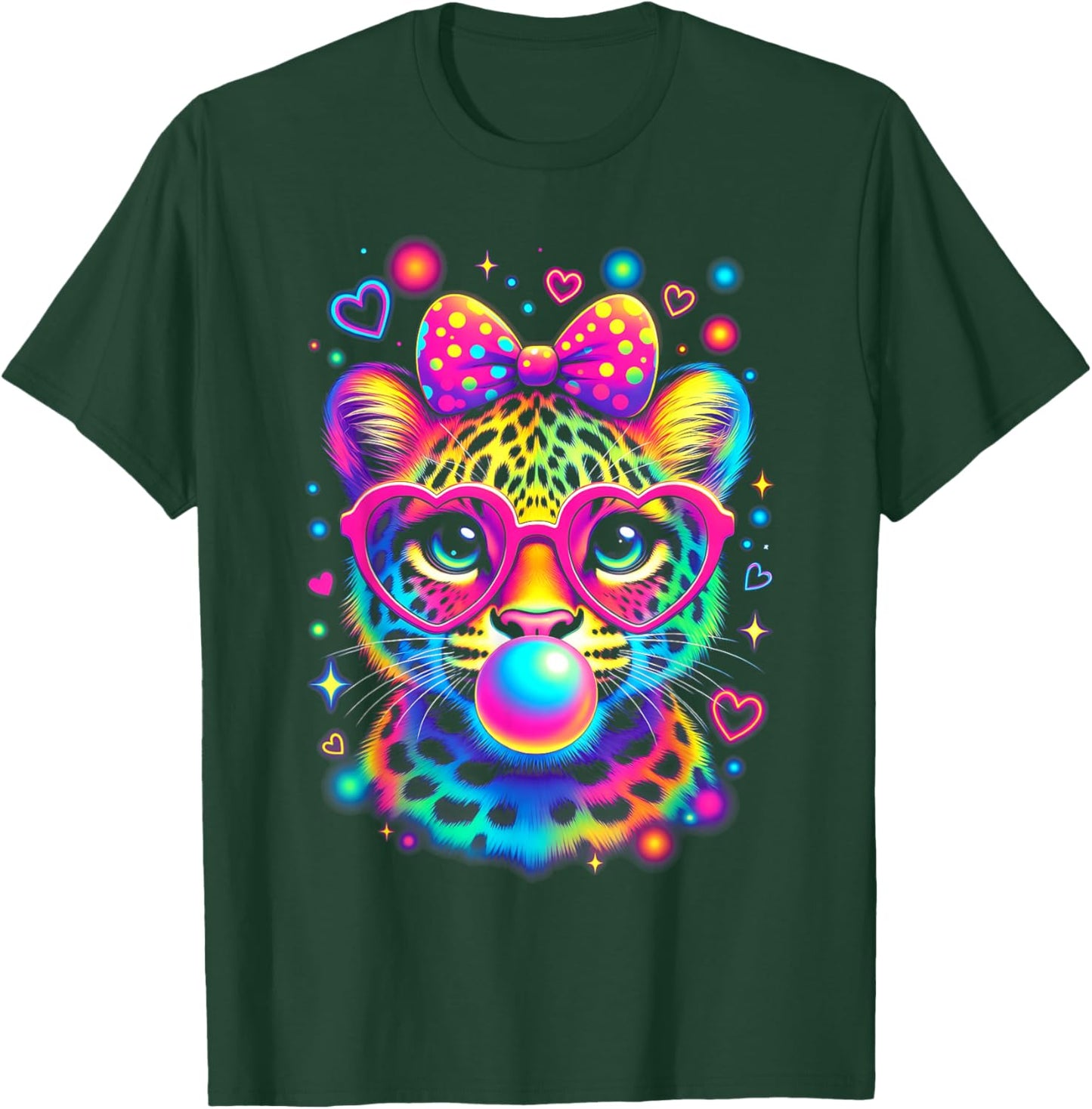 Leopard Glasses Blowing Bubble Gum 100 Day of School Kids T-Shirt - T-Shirt | Forest