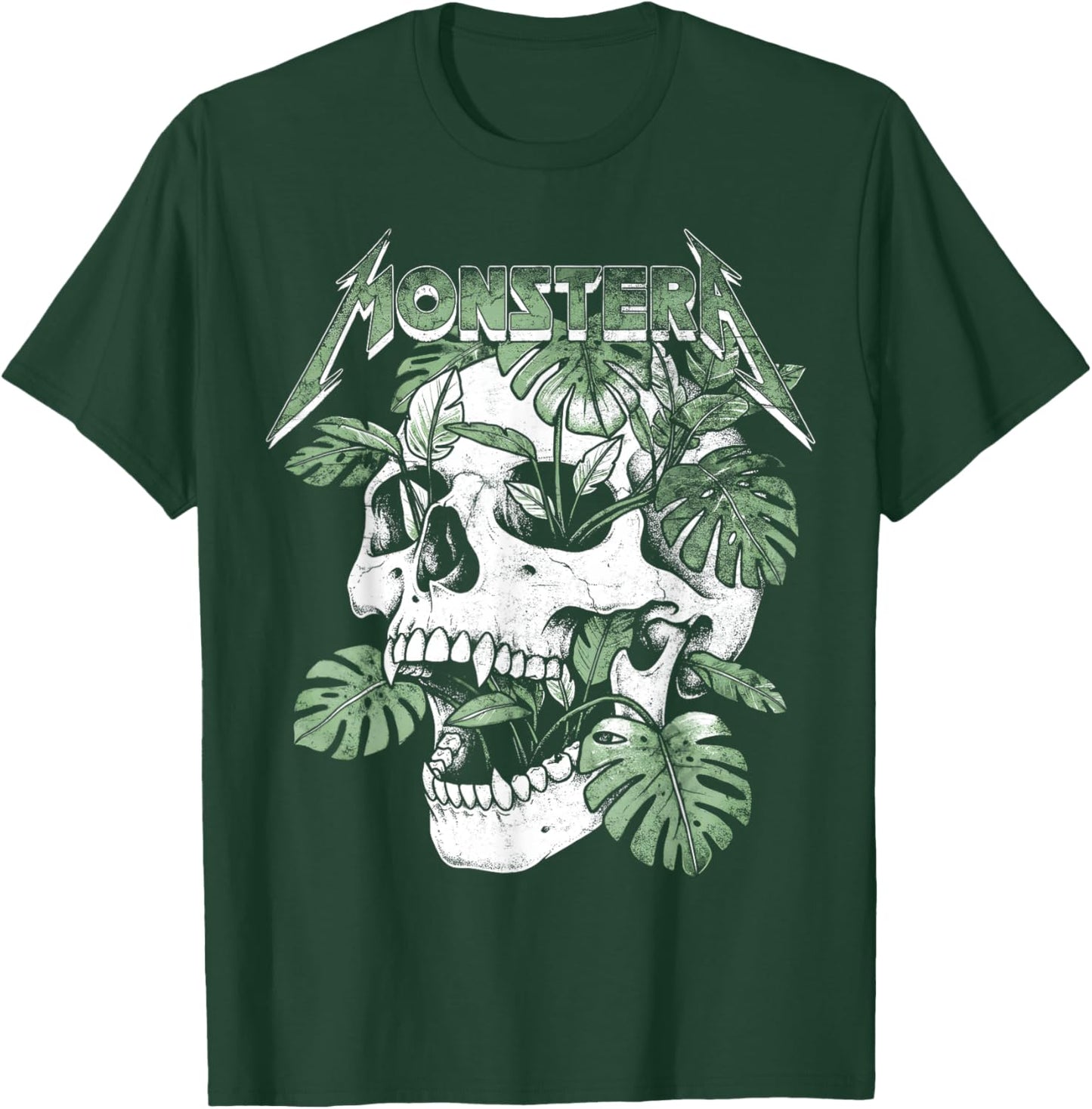 Monstera Funny Skull Plant Lover Grunge Gardener Women Men T-Shirt - T-Shirt | Forest