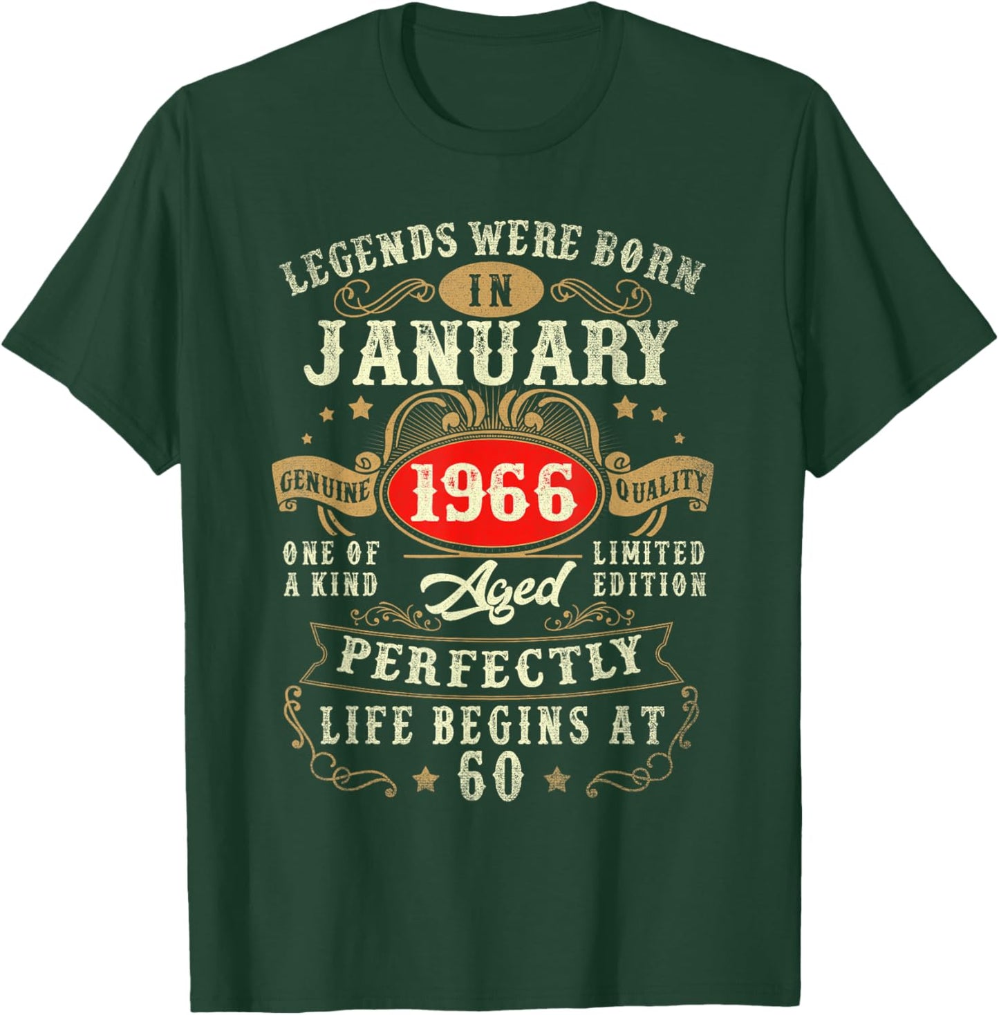 60 Year Old Vintage Made in January 1966 60th Birthday Men T-Shirt - T-Shirt | Forest