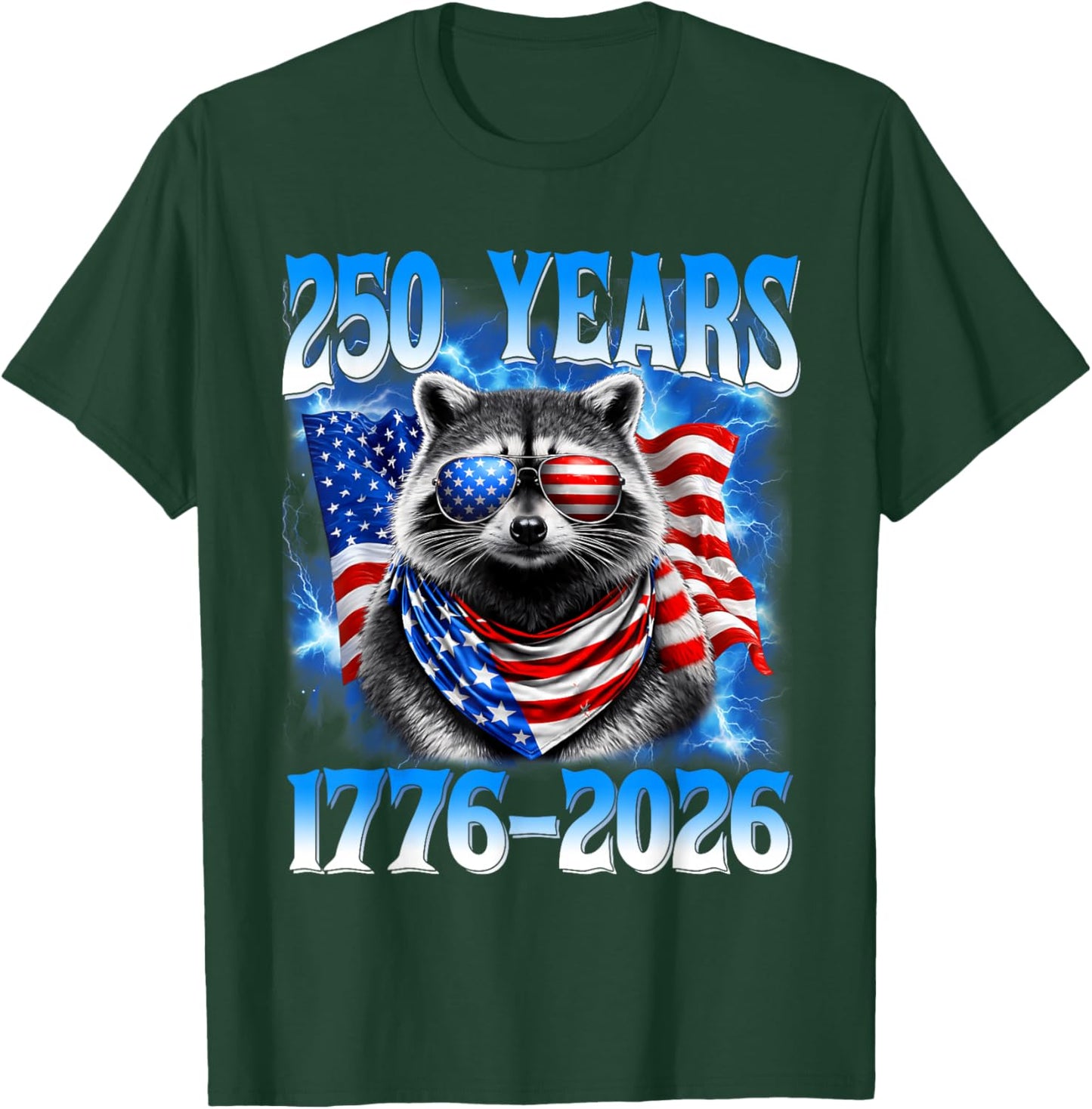 250 Years American 1776 2026 250th Raccoon 4th July Boys Kid T-Shirt - T-Shirt | Forest
