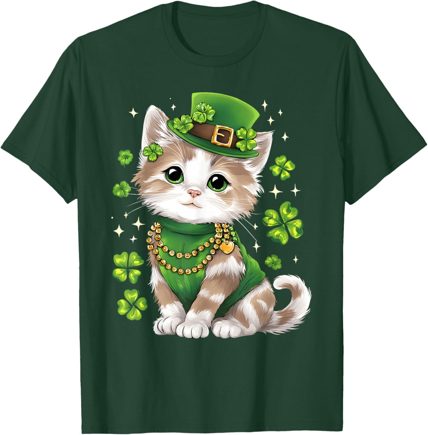 St Patricks Day Cat Leprechaun Hat Shamrock Saint Pattys Day T-Shirt - T-Shirt | Forest