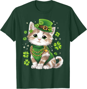 St Patricks Day Cat Leprechaun Hat Shamrock Saint Pattys Day T-Shirt - T-Shirt | Forest