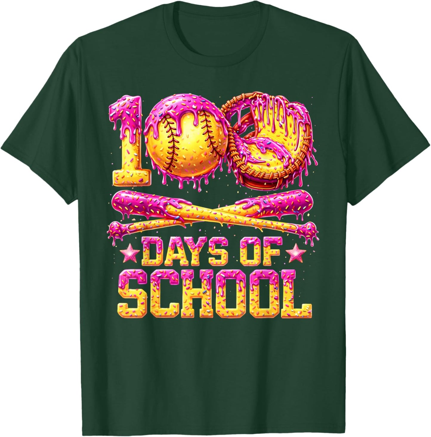 100 Drippy Days of School Softball Ice Cream 100th Day Boys T-Shirt - T-Shirt | Forest