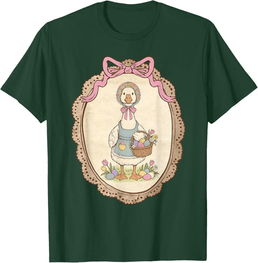 Coquette Bow Funny Silly Goose Bunny Eggs Happy Easter Day T-Shirt - T-Shirt | Forest