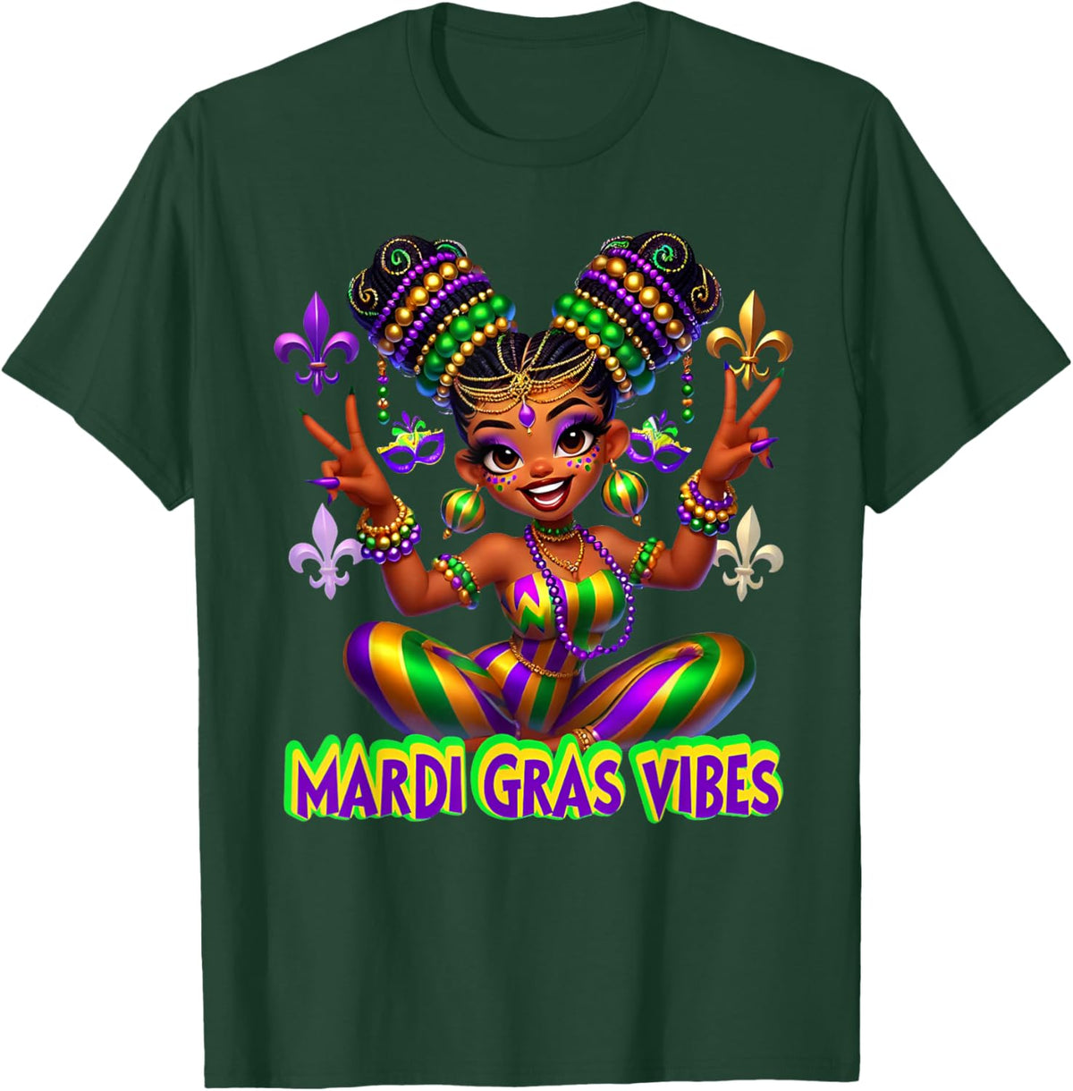 Mardi Gras Vibes Carnival New Orleans Beads Fleur De Lis T-Shirt - T-Shirt | Forest