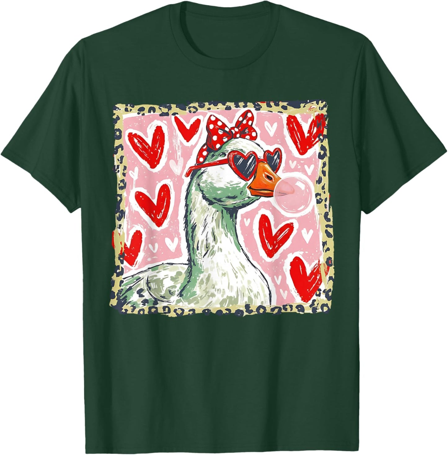 Valentine Geese Funny Love Hearts Heart Sunglasses Bubblegum T-Shirt - T-Shirt | Forest