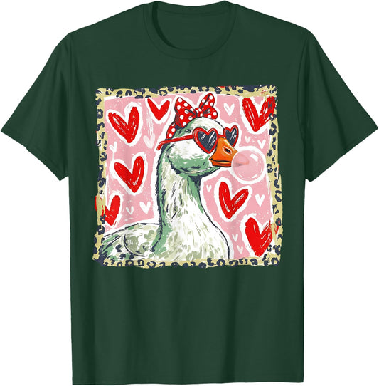 Valentine Geese Funny Love Hearts Heart Sunglasses Bubblegum T-Shirt - T-Shirt | Forest