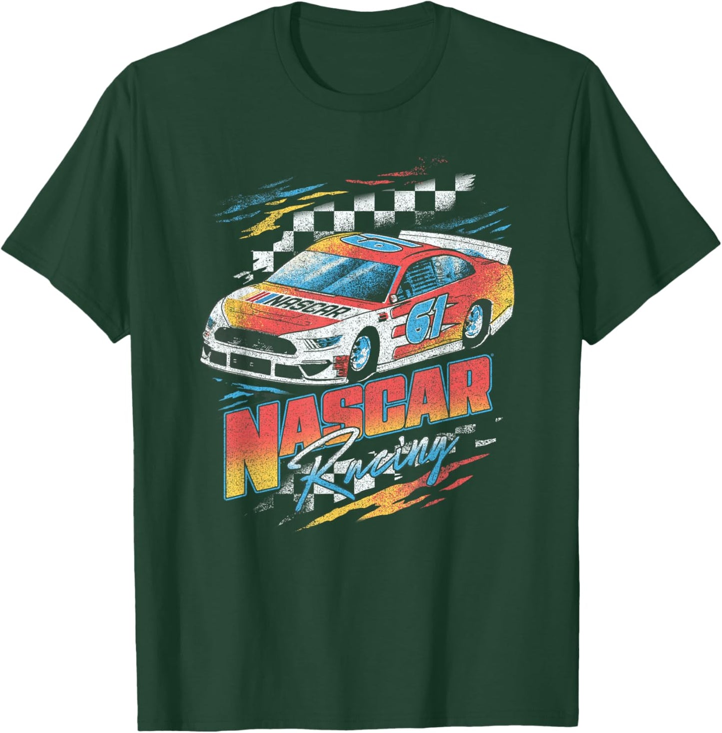 NASCAR Racing Checkers Full Color Distressed Poster T-Shirt - T-Shirt | Forest