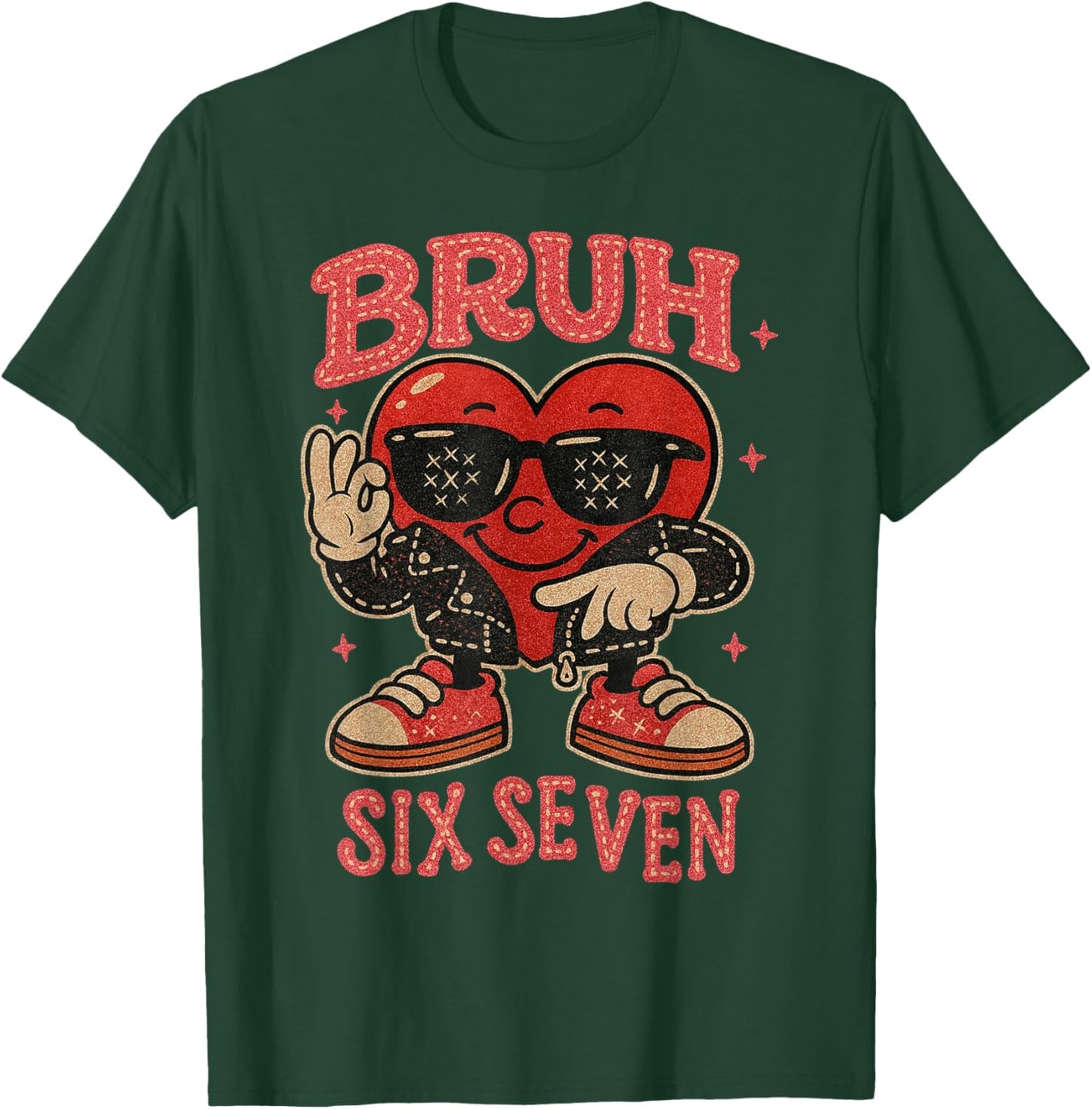 Bruh Six Seven Valentine Cute Heart 67 Meme Boys Girls Kids T-Shirt - T-Shirt | Forest