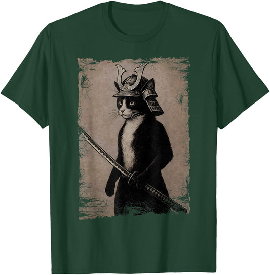 Samurai Japanese Cat Vintage Funny Graphic Ukiyo-e Art T-Shirt - T-Shirt | Forest