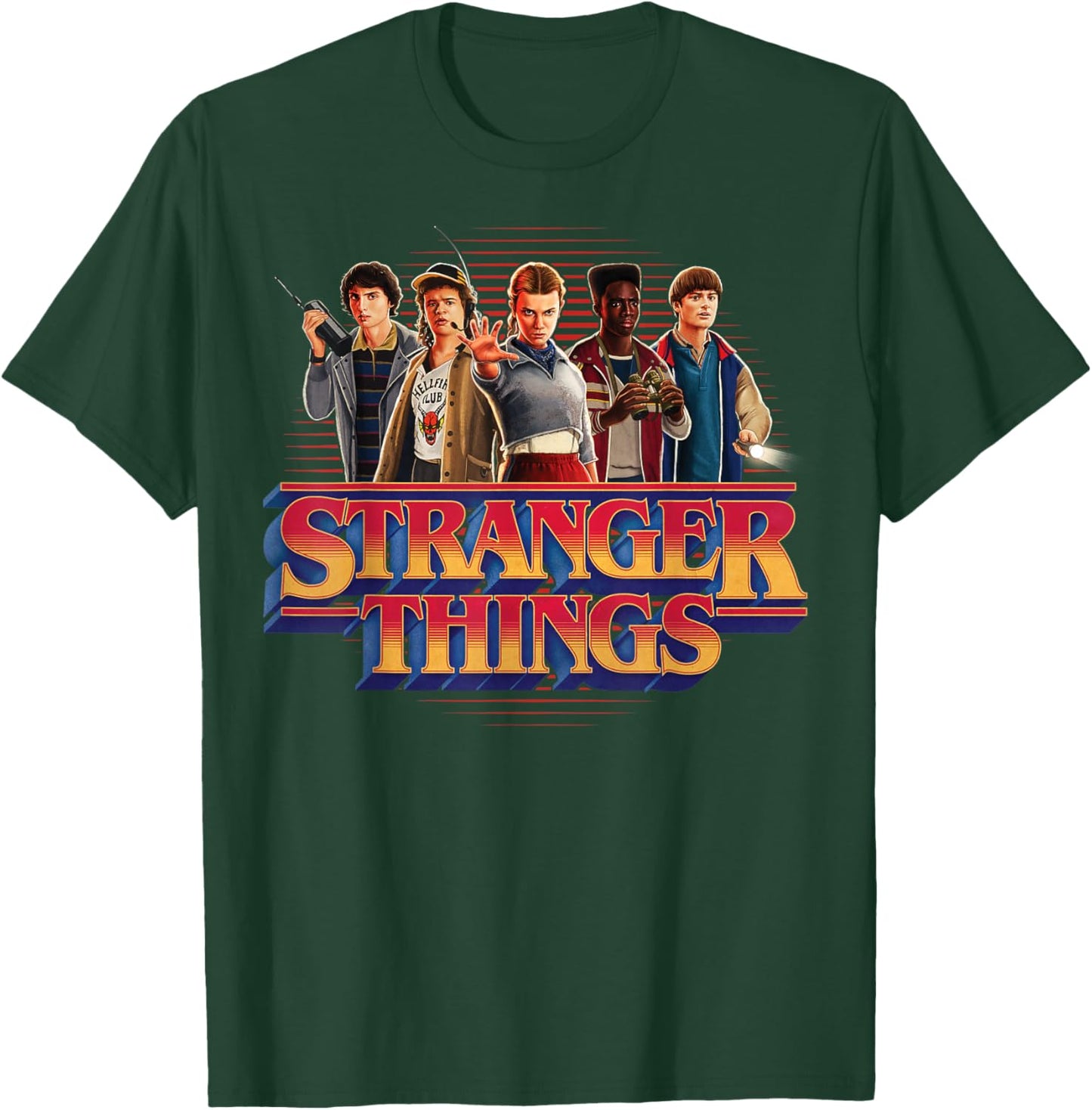 Stranger Things Season 5 Main Crew 80's Style Group Logo T-Shirt - T-Shirt | Forest