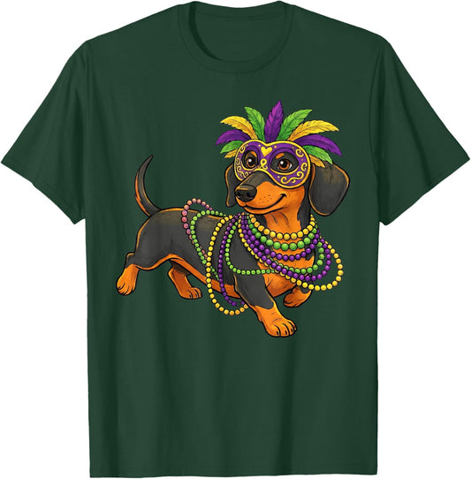 Dachshund Mardi Gras Carnival Jester Beads Dog Lover Pet T-Shirt - T-Shirt | Forest