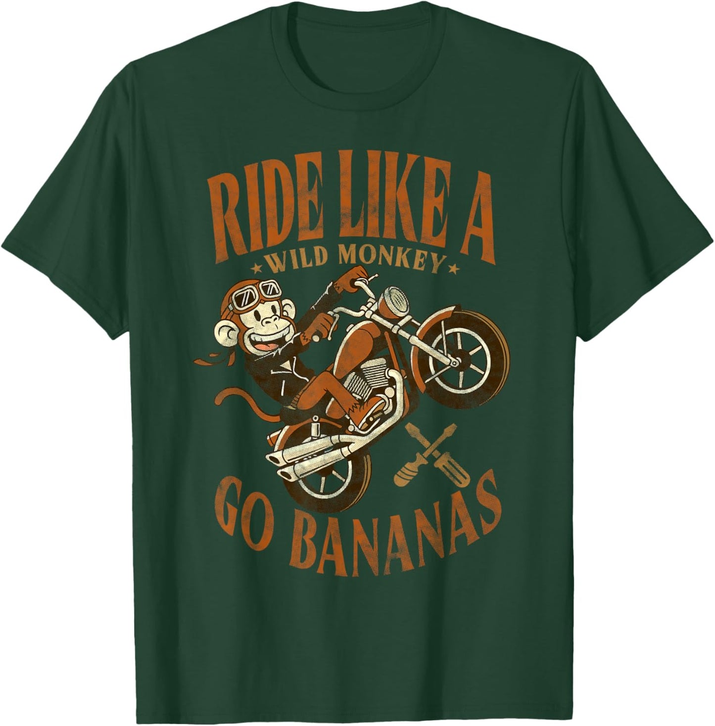 Biker Monkey Ride Like A Wild Monkey Go Bananas Motorcycle T-Shirt - T-Shirt | Forest