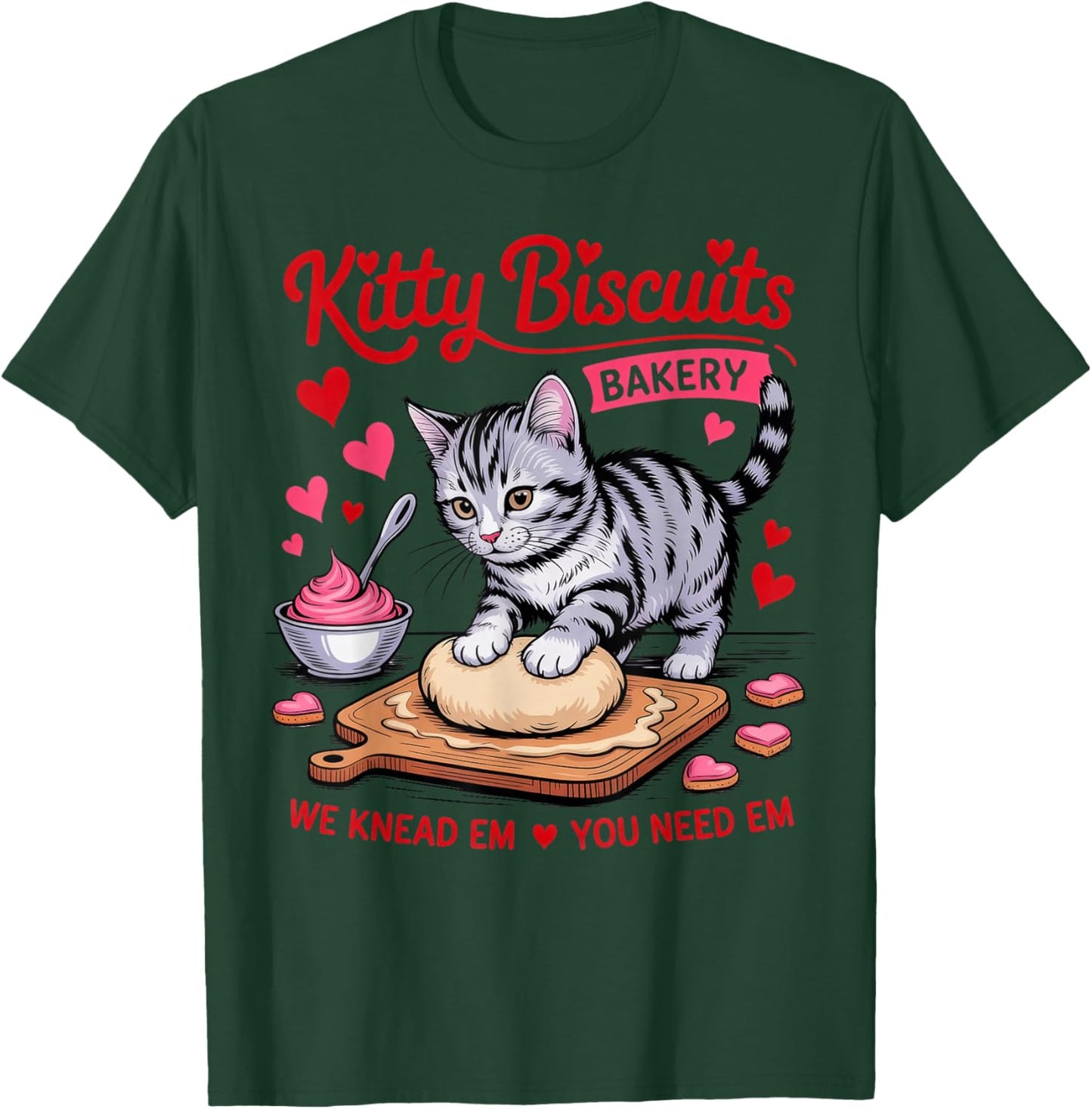 Valentines Cat, Kitty Biscuits Bakery T-Shirt - T-Shirt | Forest