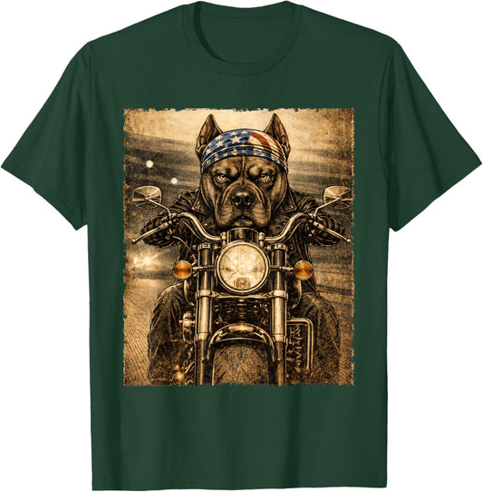 Vintage Presa Canario Dog Biker Riding Classic Motorcycle T-Shirt - T-Shirt | Forest