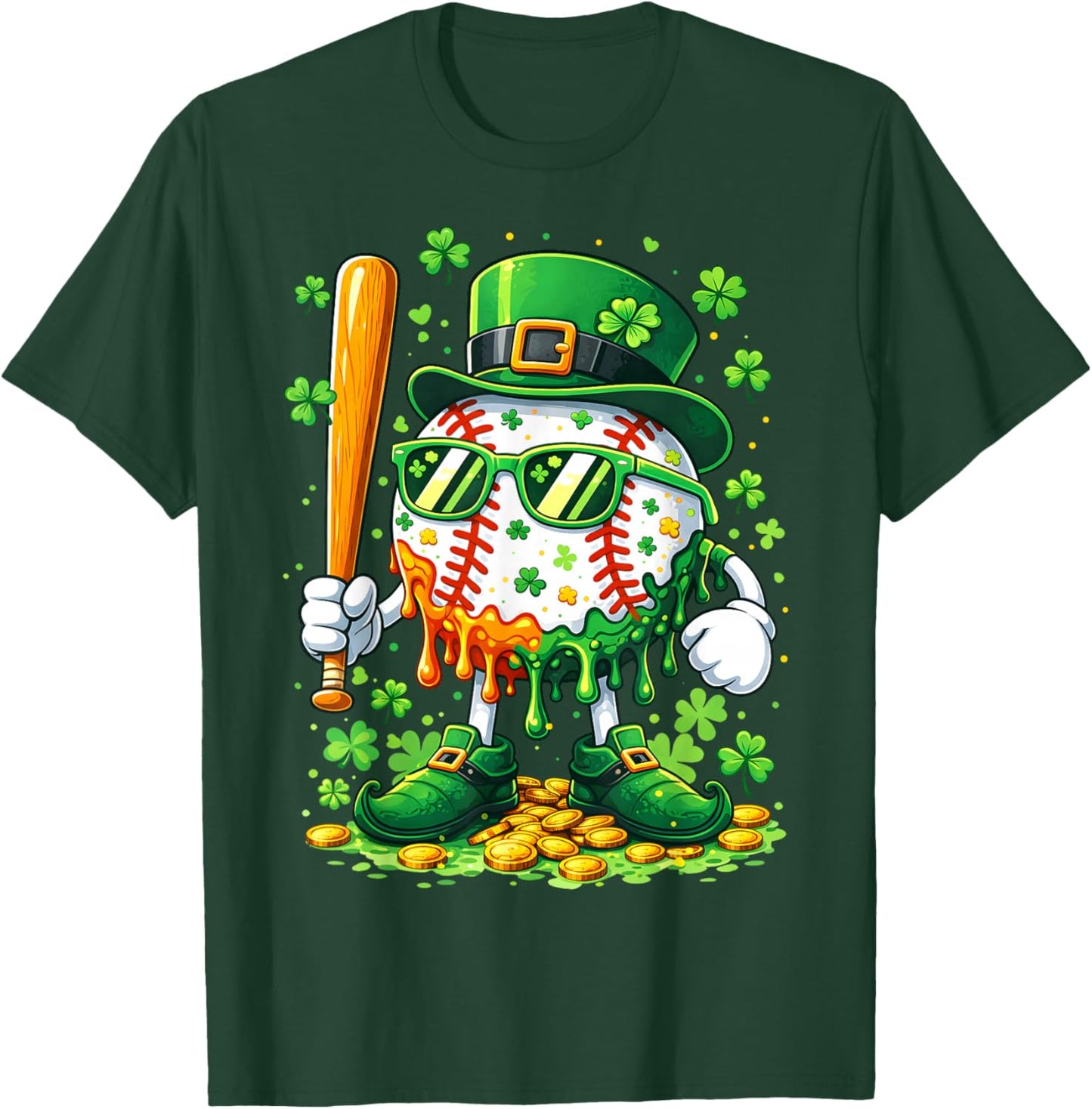Drip Baseball St Patricks Day Kids Leprechaun Shamrock T-Shirt - T-Shirt | Forest
