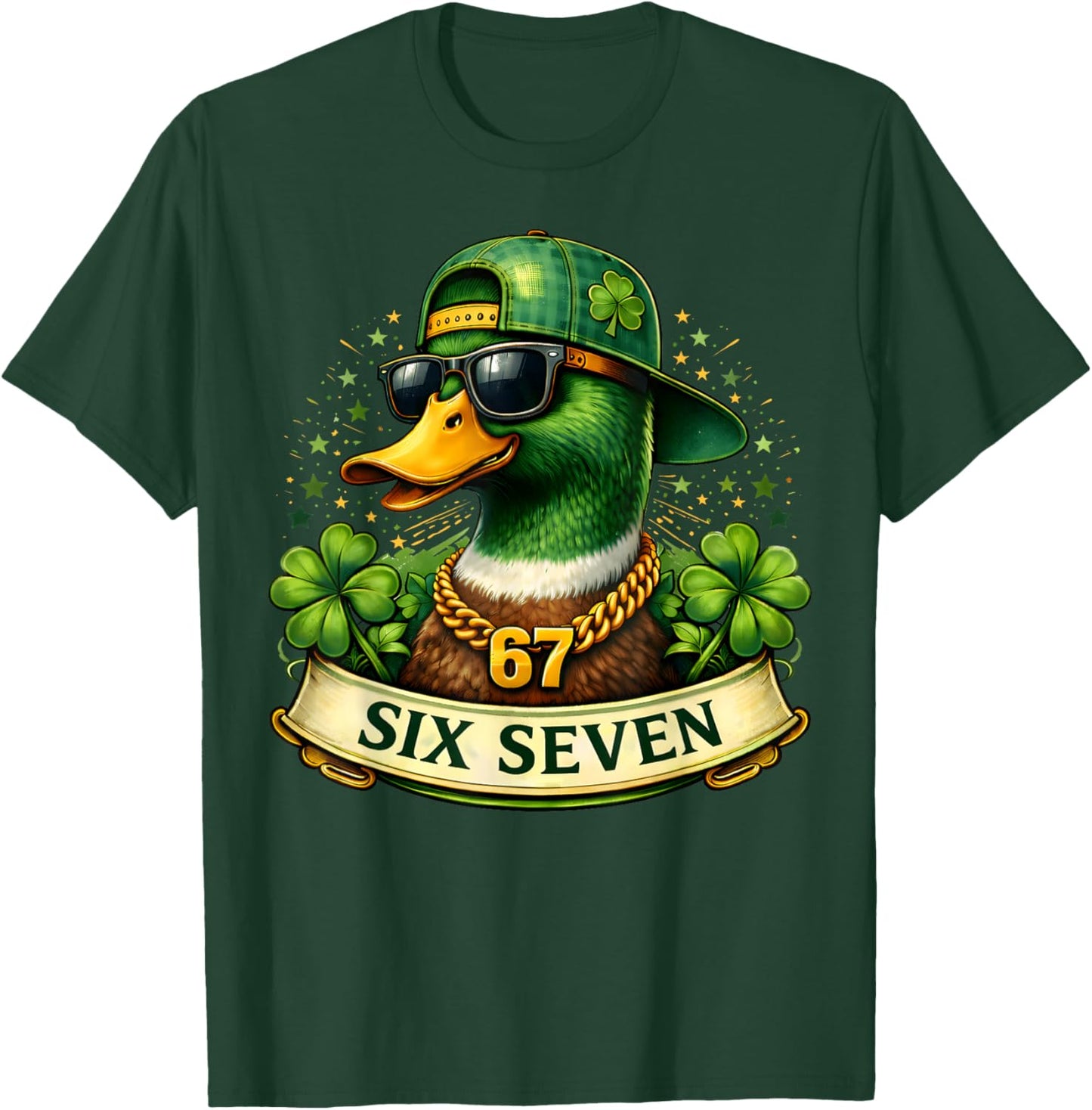 St Patricks Day Lucky Duck Six Seven Meme Shamrock Boys Kids T-Shirt - T-Shirt | Forest