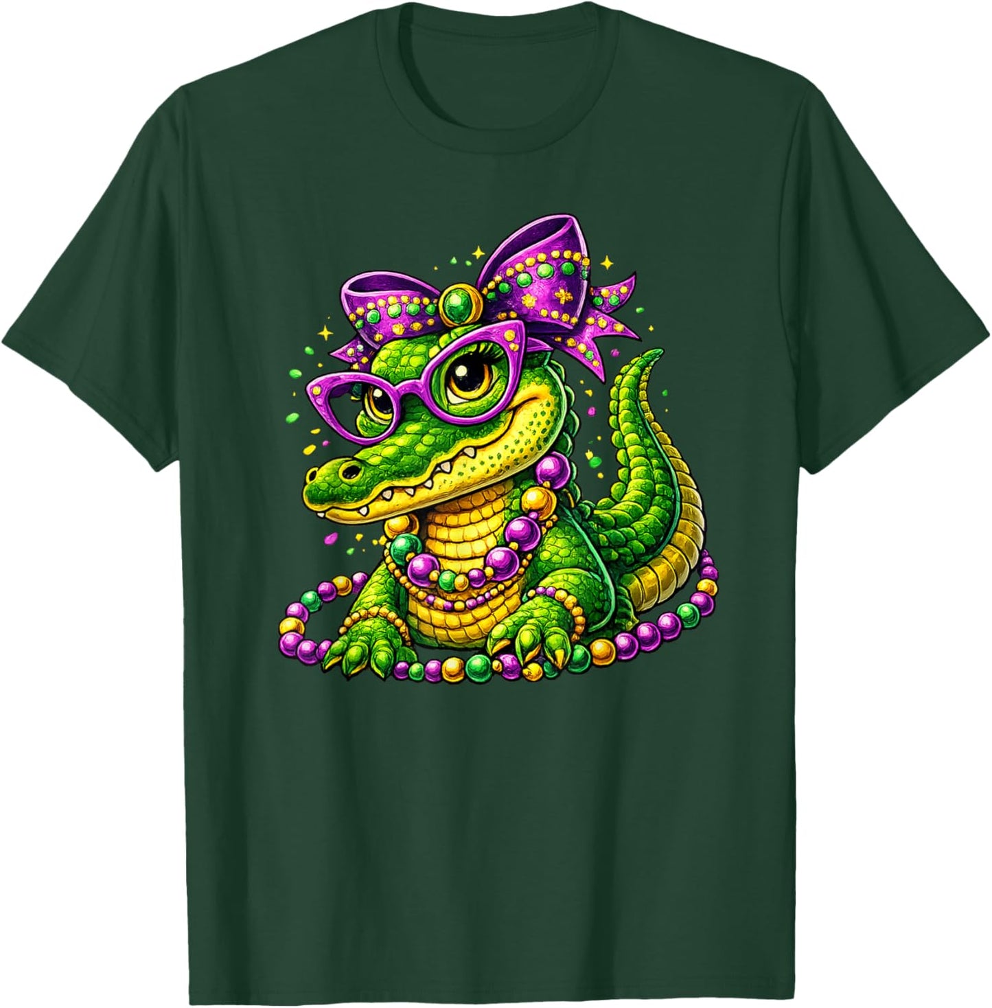 Cute Mardi Gras Alligator Gator Beads Mask Carnival Couples T-Shirt - T-Shirt | Forest