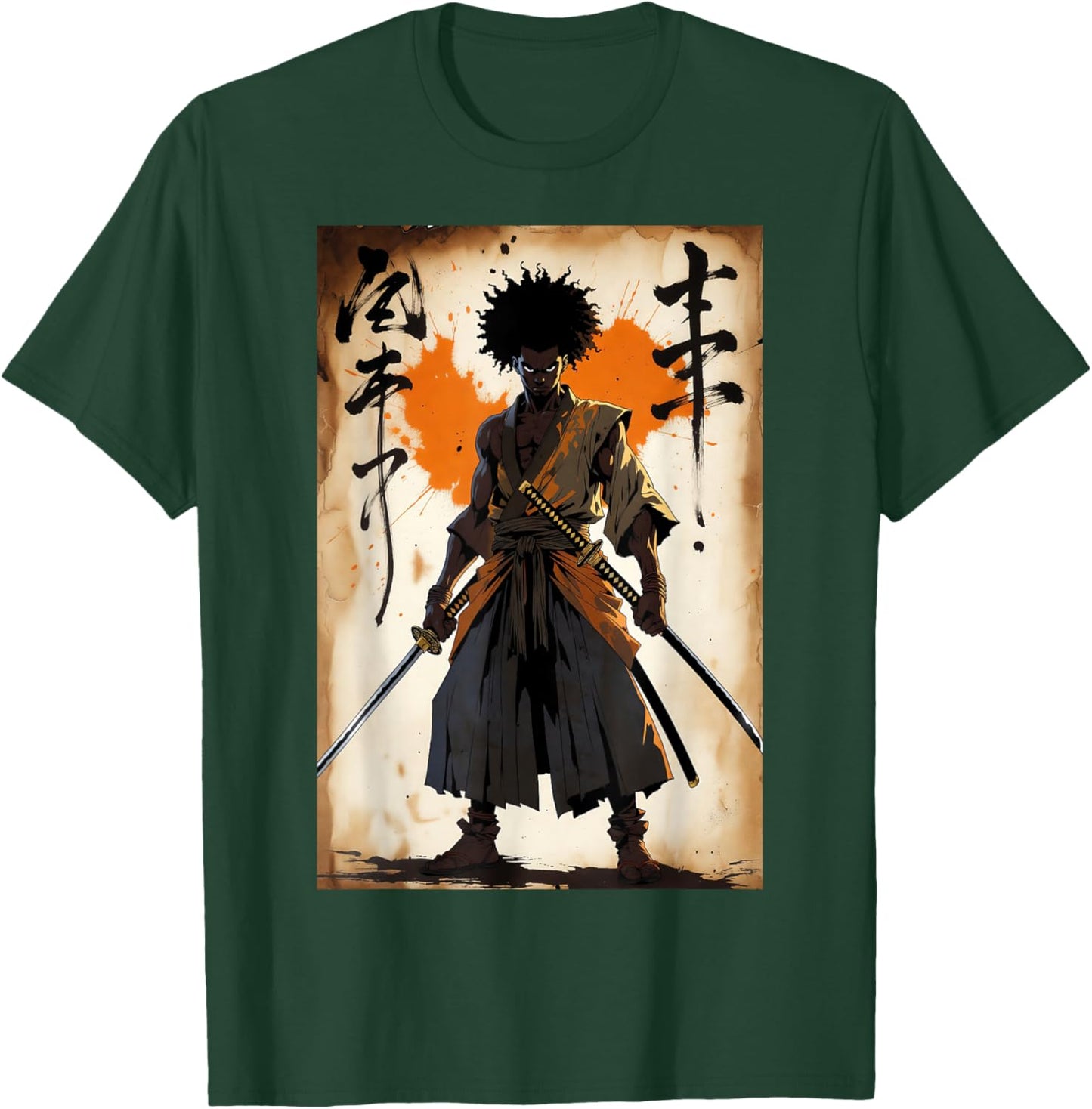 African Samurai Afro American Vintage Bushido Katana Warrior T-Shirt - T-Shirt | Forest