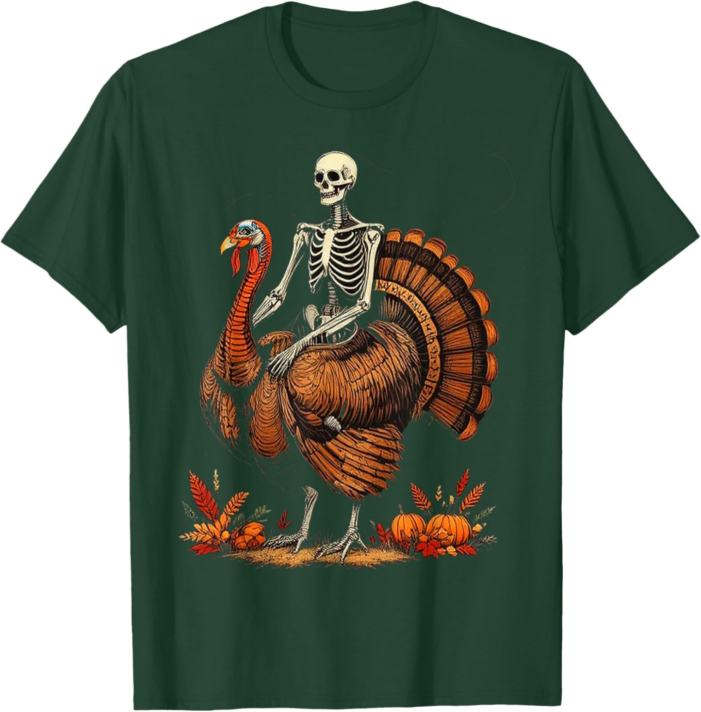 Skeleton Riding Turkey Thanksgiving Day Women Kids T-Shirt - T-Shirt | Forest