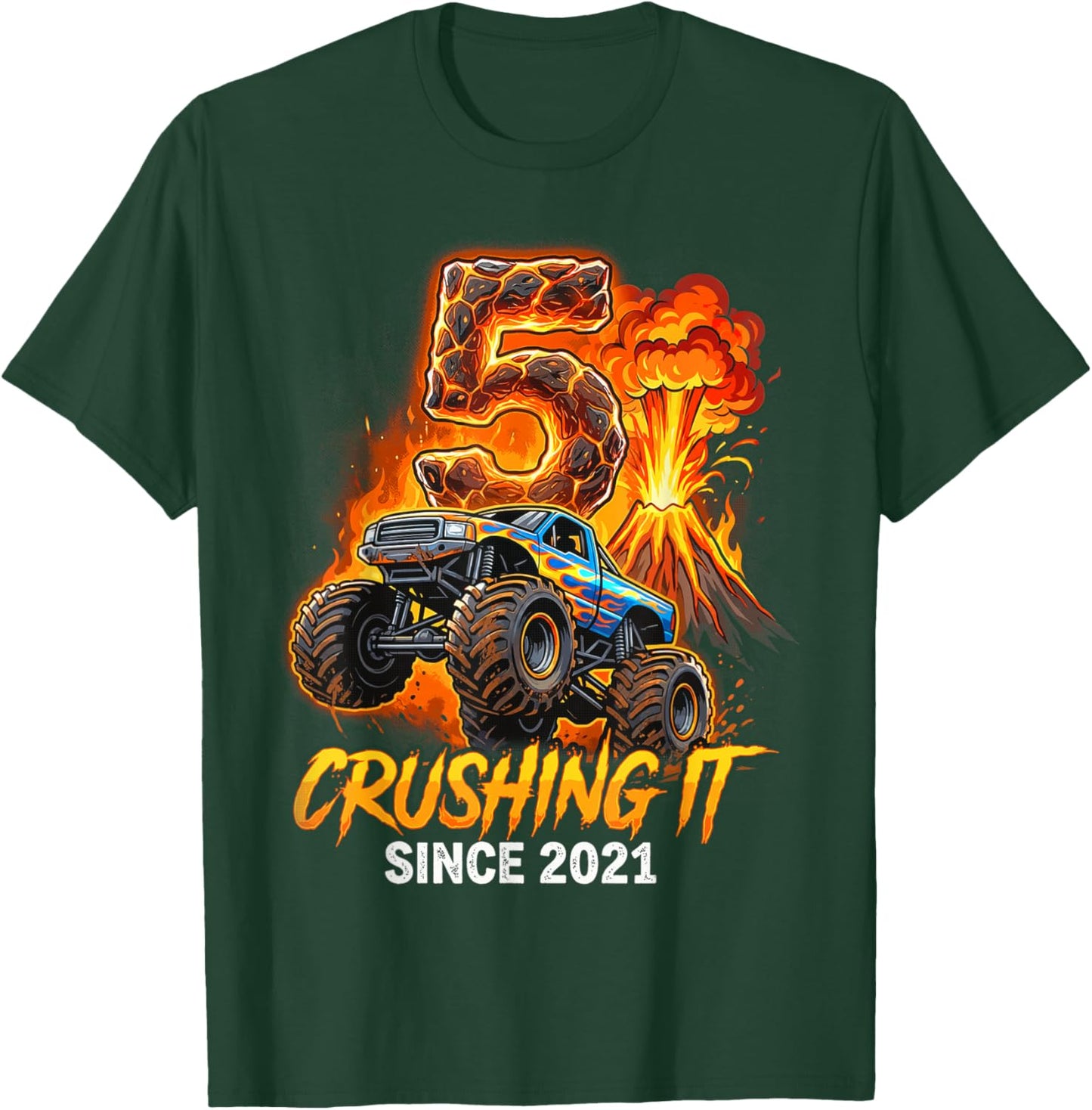 Birthday Monster Truck 5 Year Old Boys 5th Party Born 2021 T-Shirt - T-Shirt | Forest