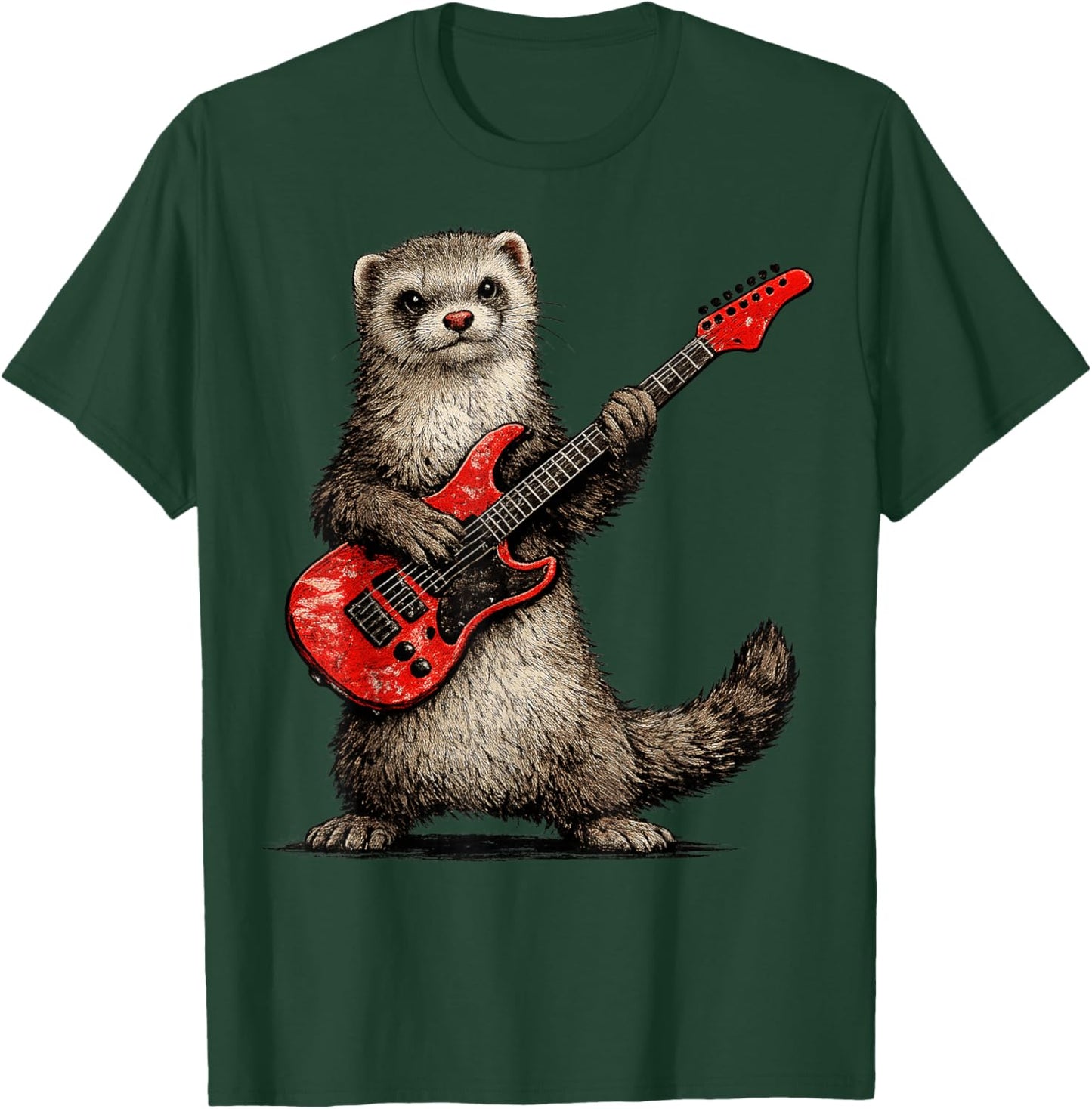 Funny Ferret Playing Guitar Rock and Roll Gifts Men Women T-Shirt - T-Shirt | Forest