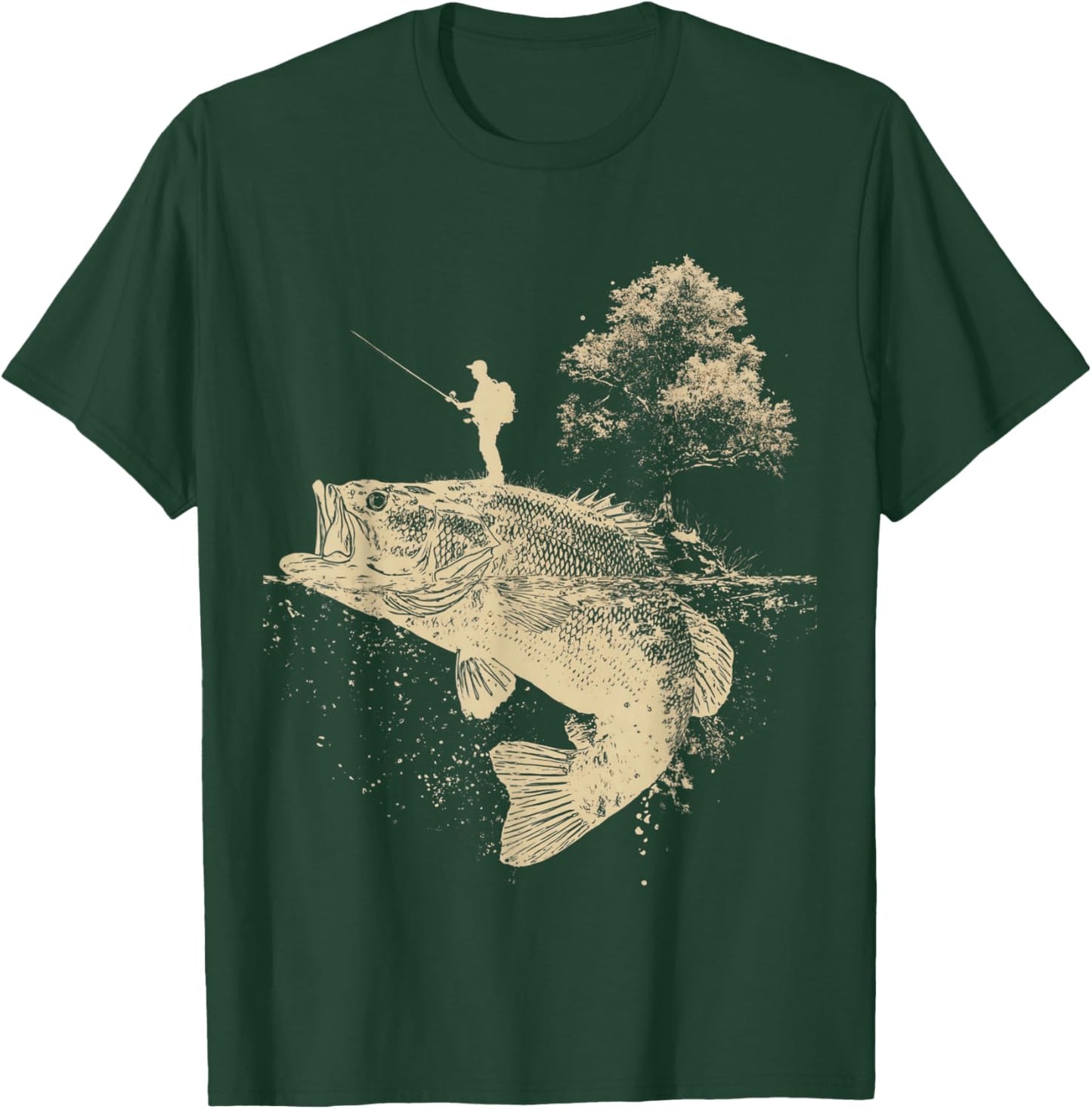 Largemouth Bass Fishing Adventure Angler Silhouette Nature T-Shirt - T-Shirt | Forest