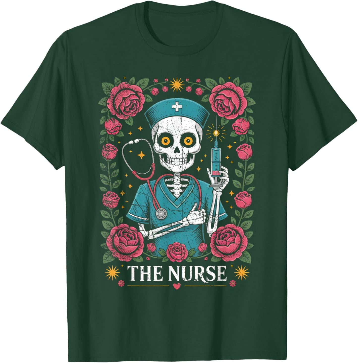 The Nurse Skeleton and Flower T-Shirt - T-Shirt | Forest