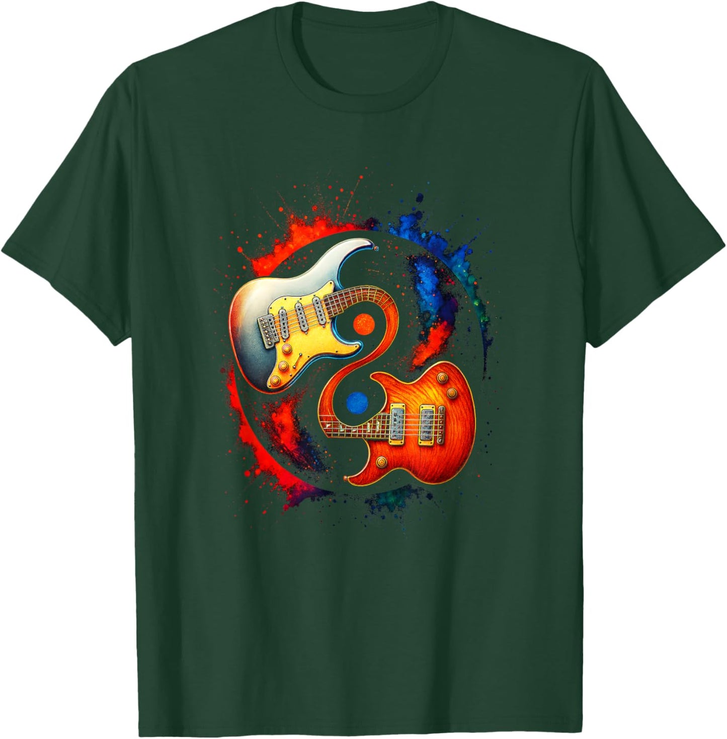 Yin Yang Guitar - Music Lovers Spiritual Art T-Shirt - T-Shirt | Forest