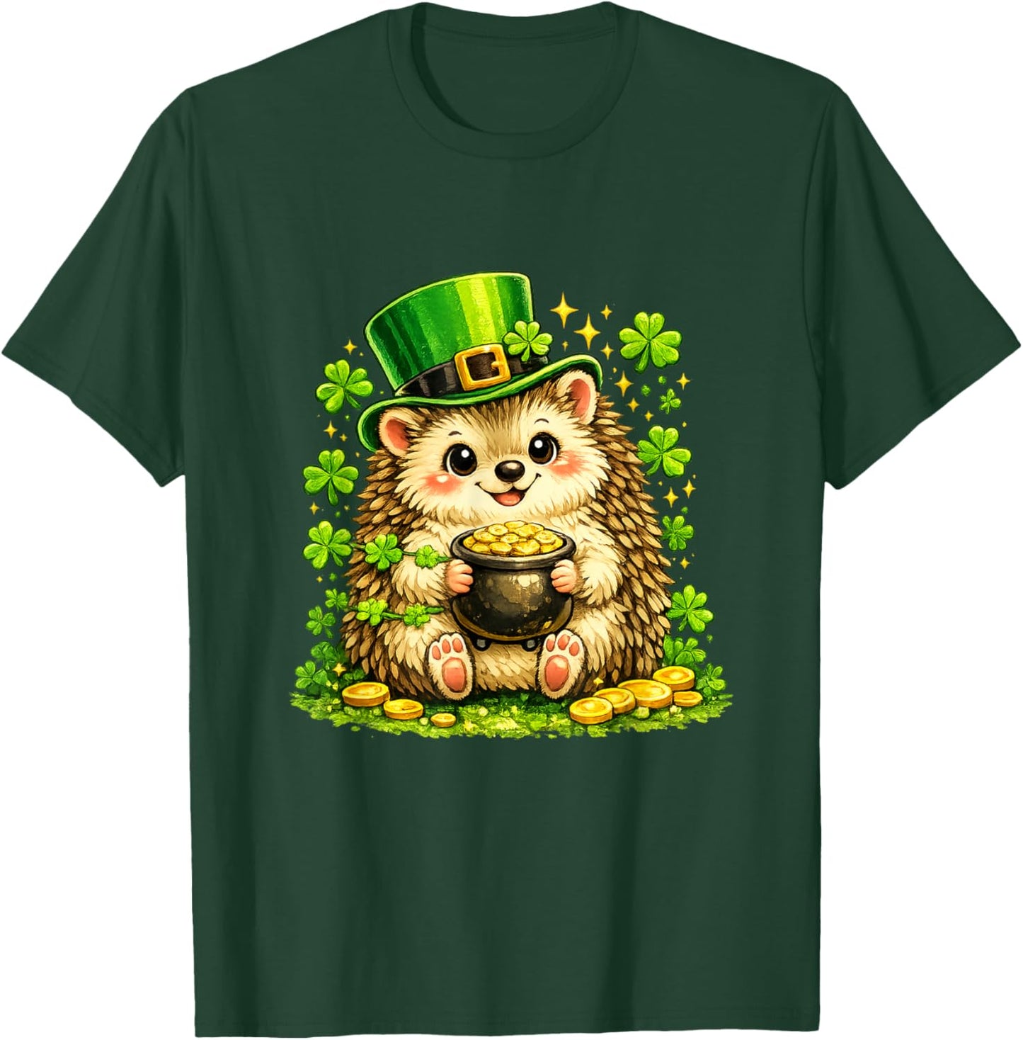 Cute Lucky Hedgehog Leprechaun St Patrick’s Day Funny T-Shirt - T-Shirt | Forest