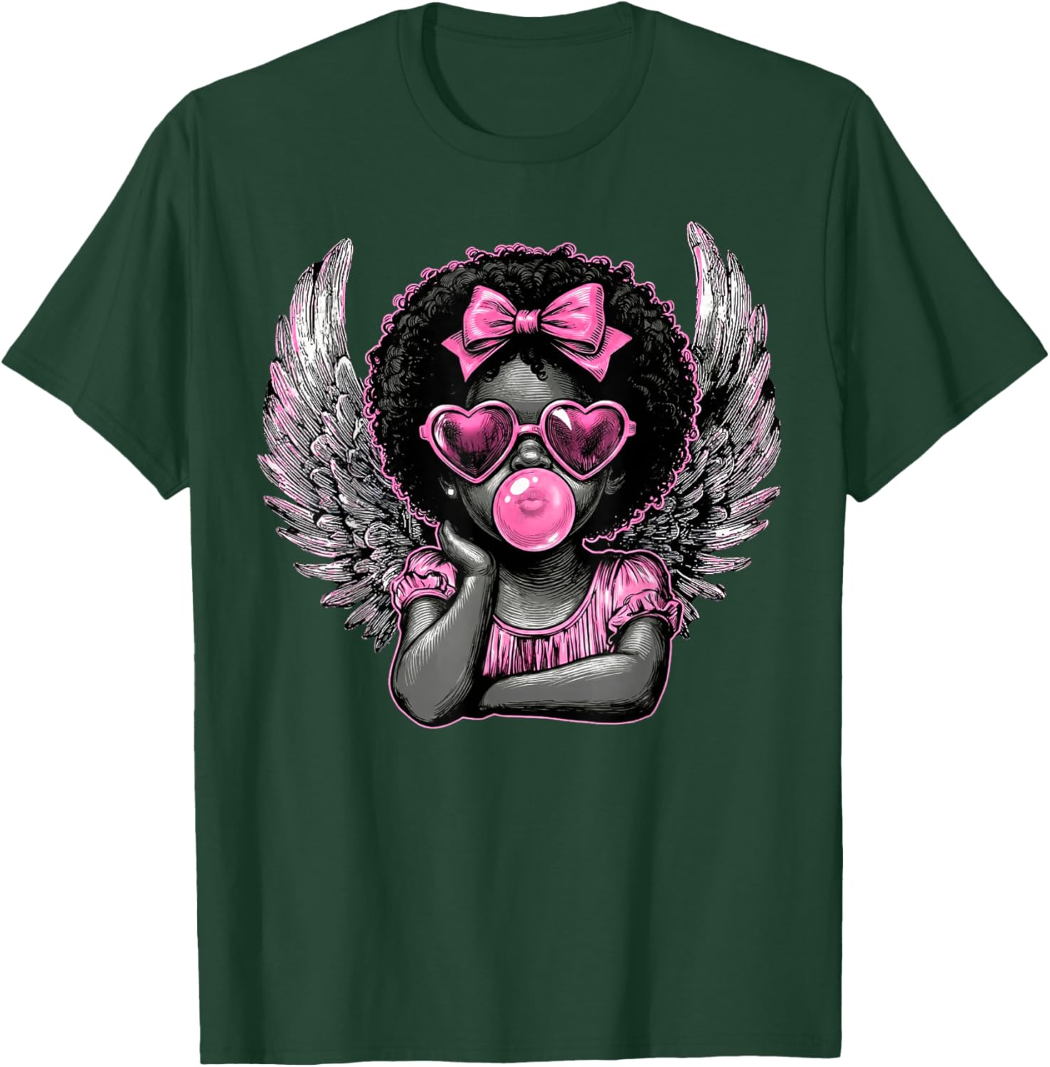 Afro Cupid with Sunglasses Blowing Bubble Gum Valentine T-Shirt - T-Shirt | Forest