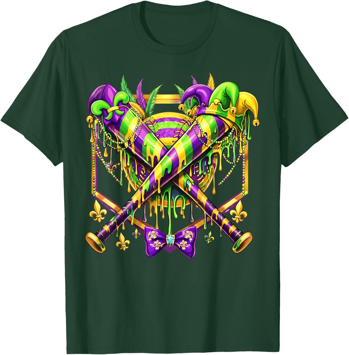 Mardi Gras Baseball Jester Hat New Orleans Men Women Kid T-Shirt - T-Shirt | Forest