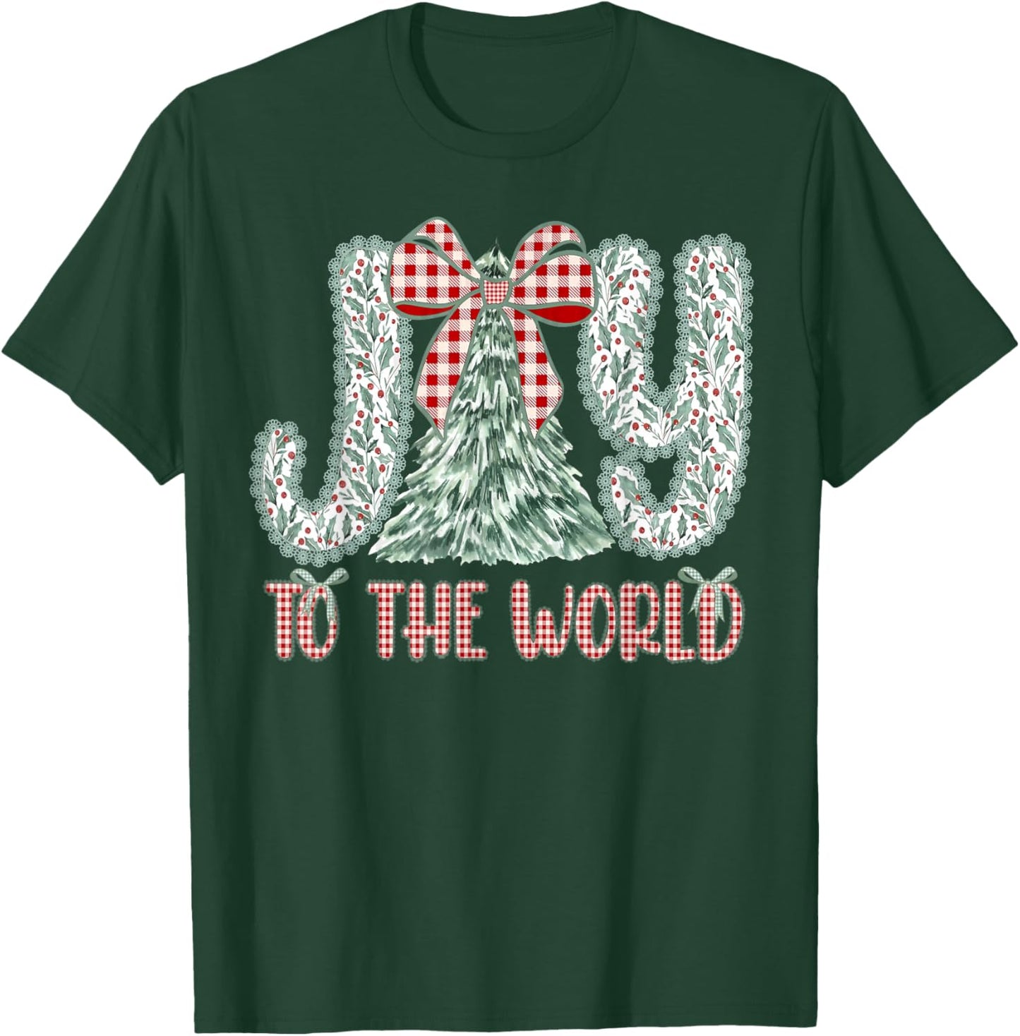 Joy to The World Jesus Christian Christmas Xmas Tree Holiday T-Shirt - T-Shirt | Forest