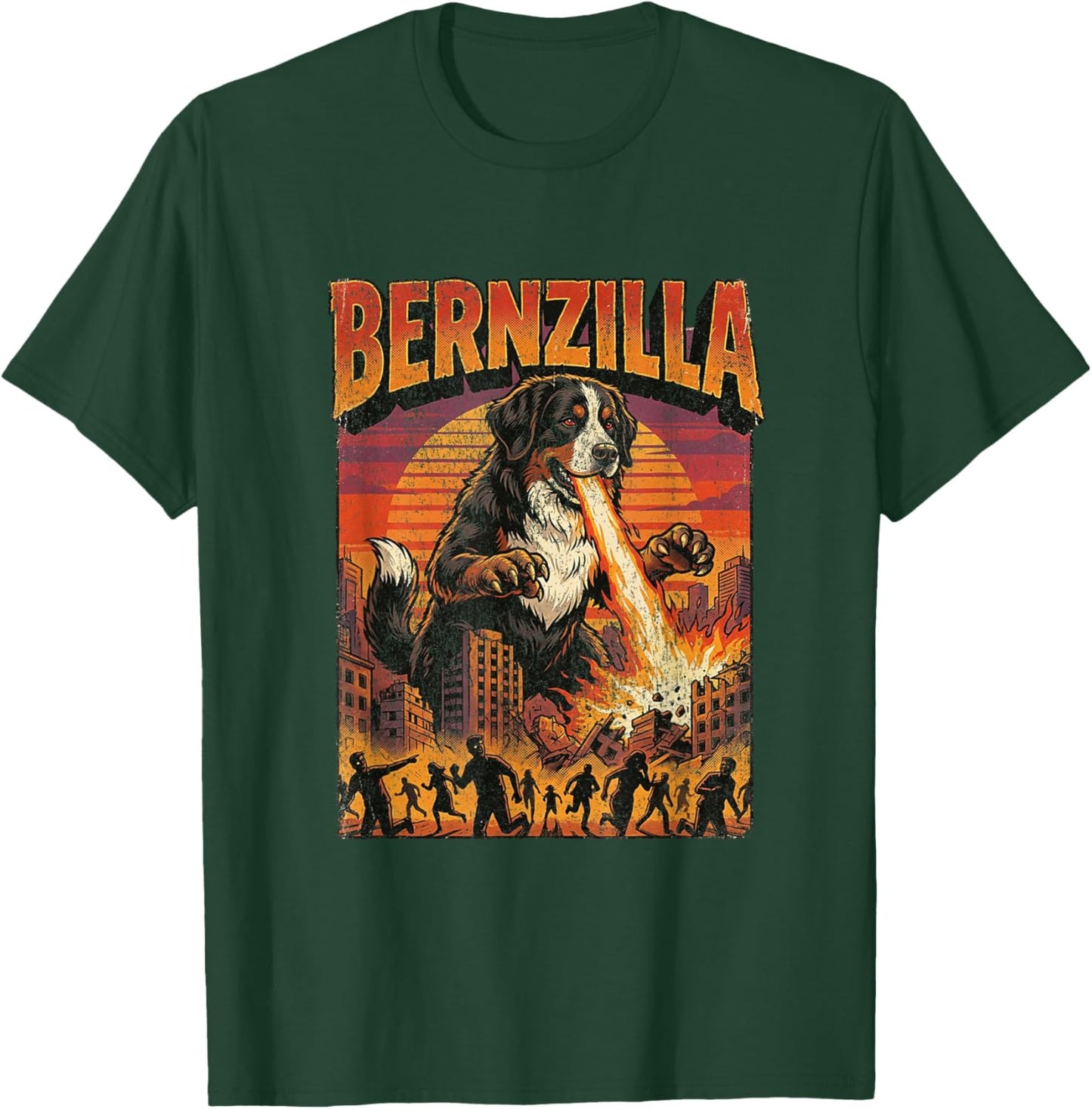 Bernzilla Giant Bernese Mountain Dog Dog Monster Movie T-Shirt - T-Shirt | Forest