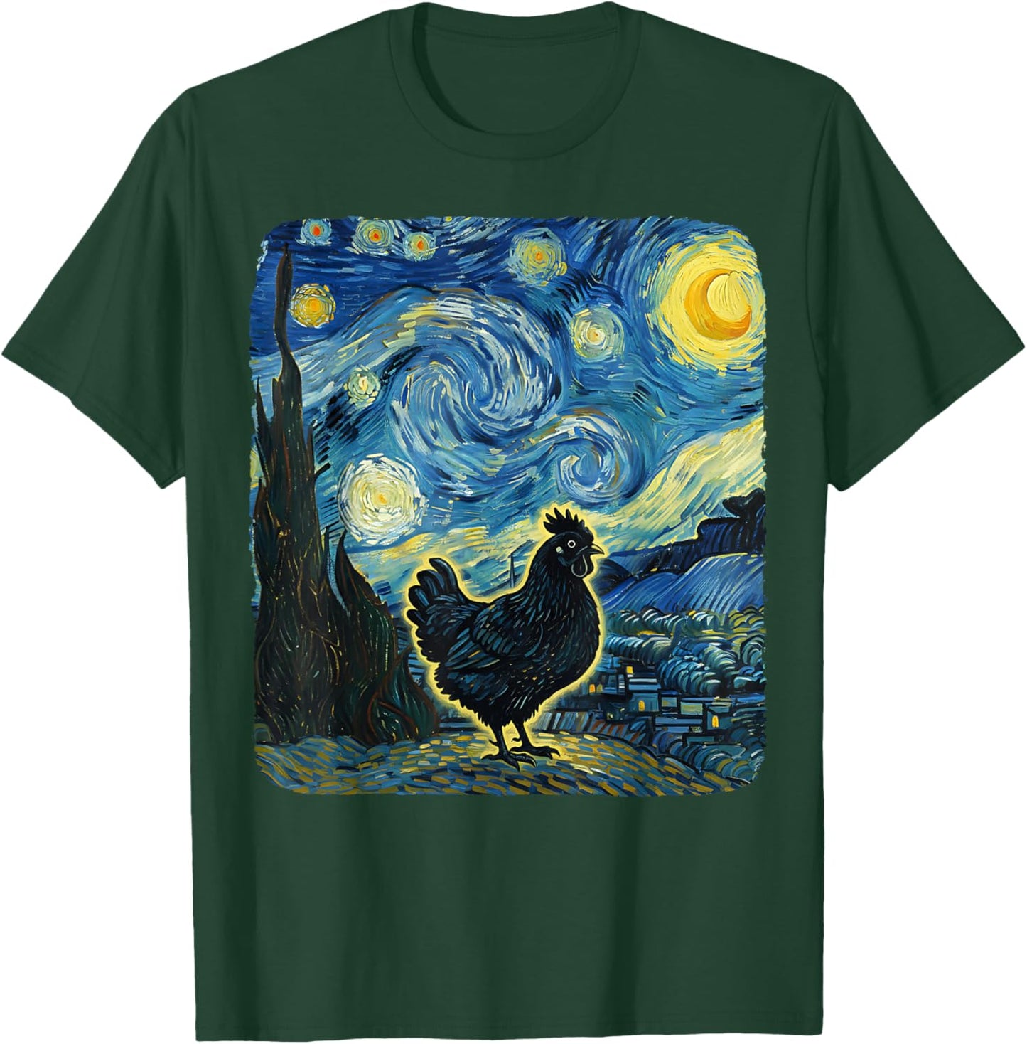 Chicken Farm Lover Girl Woman Starry Funny Night Van Gogh T-Shirt - T-Shirt | Forest