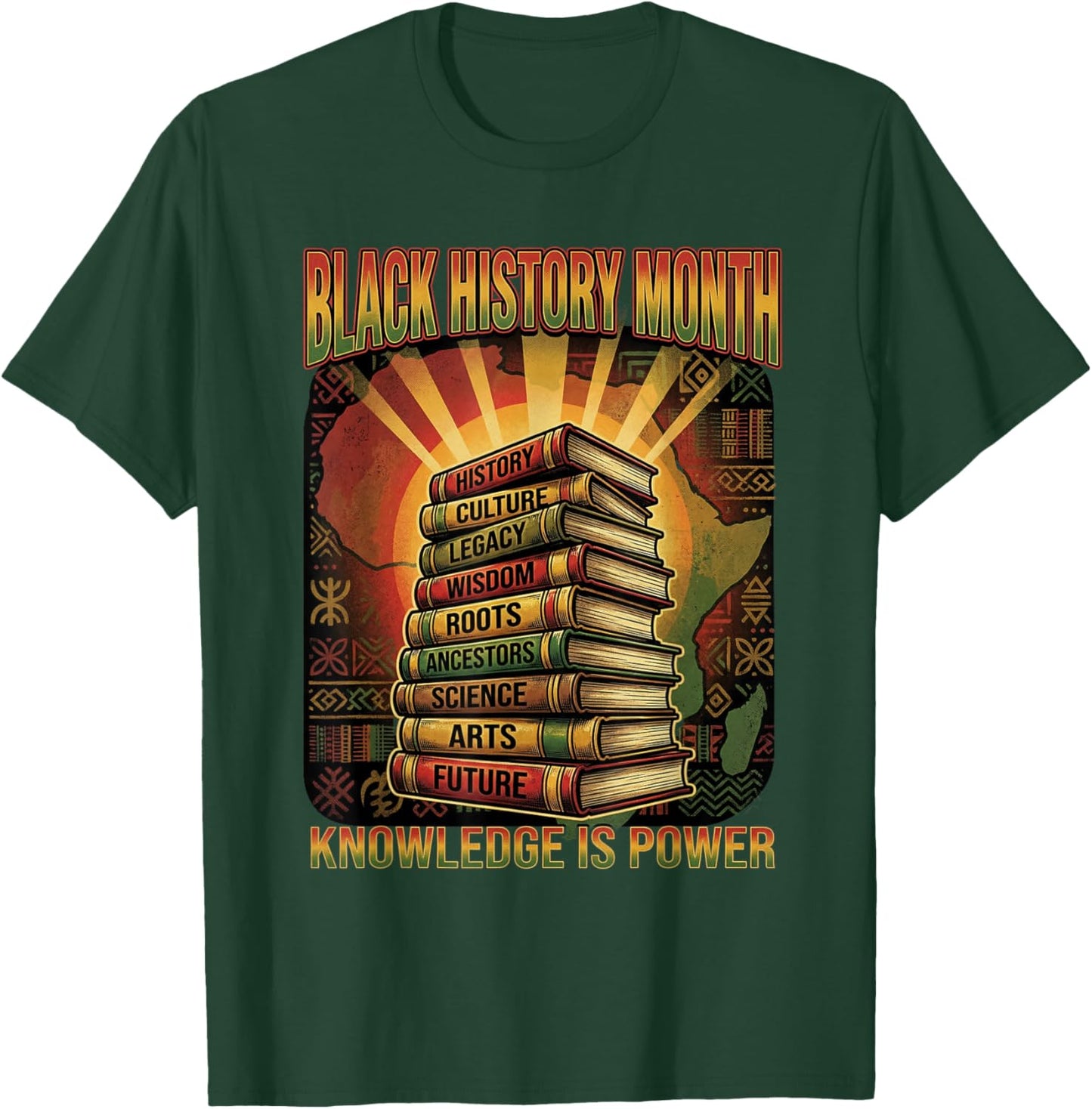 Black History Month Vintage Style Knowledge is Power T-Shirt - T-Shirt | Forest