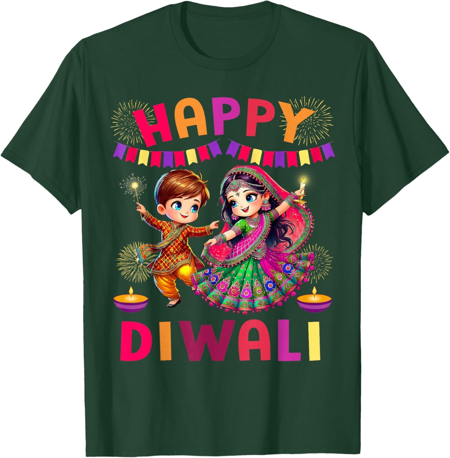 Happy Diwali Festival Lights Matching Indian Family Couples T-Shirt - T-Shirt | Forest
