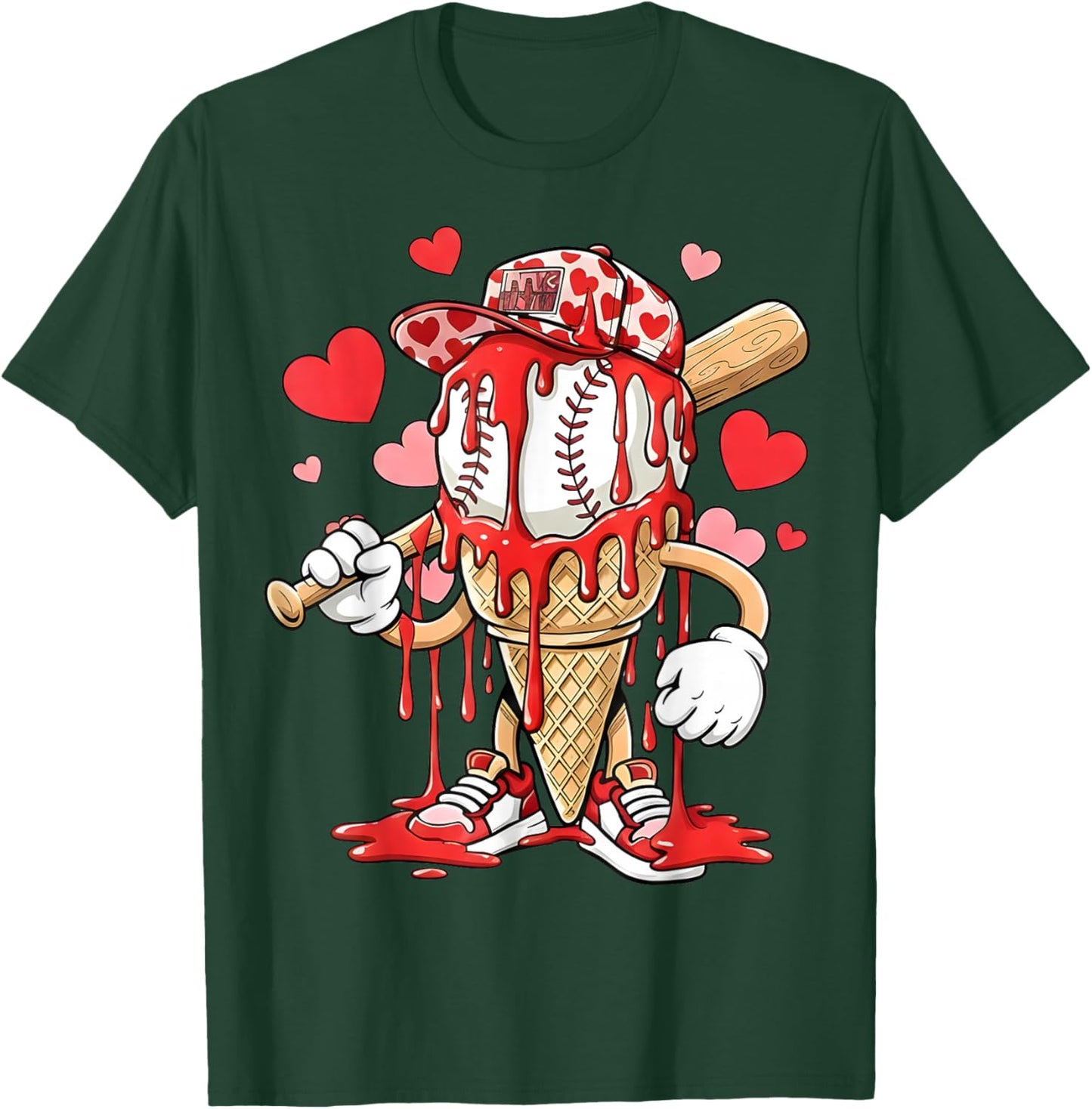 Kids Baseball Drip Ice Cream Apparel Kids Boys Valentine T-Shirt - T-Shirt | Forest