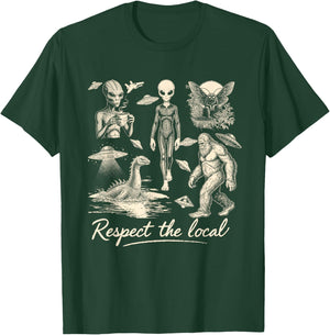 Bigfoot Wendigo Cryptid UFO Hunting Alien Respect The Local T-Shirt - T-Shirt | Forest
