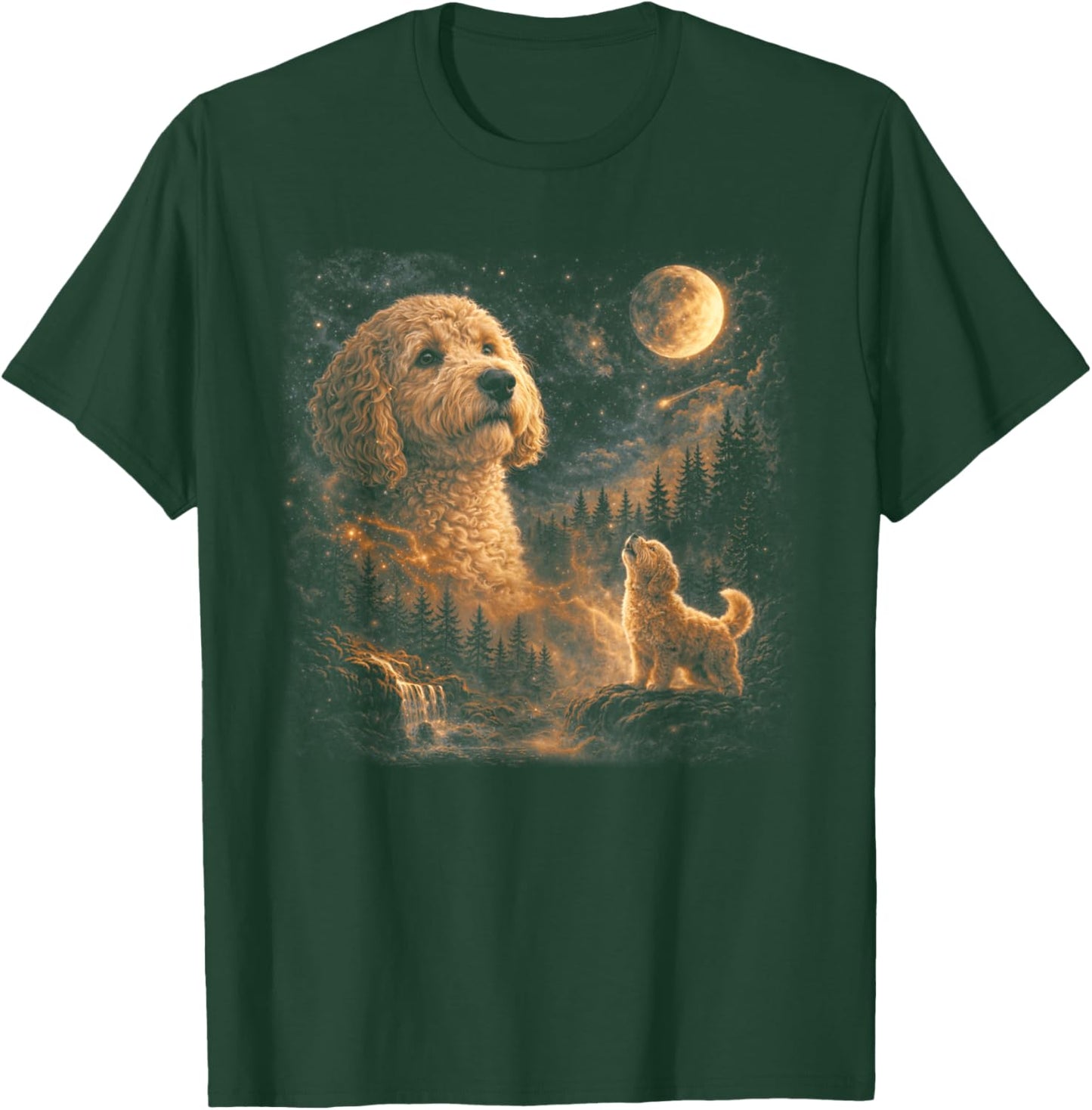 Vintage Goldendoodle Howling to The Moon 90s Retro Animal T-Shirt - T-Shirt | Forest
